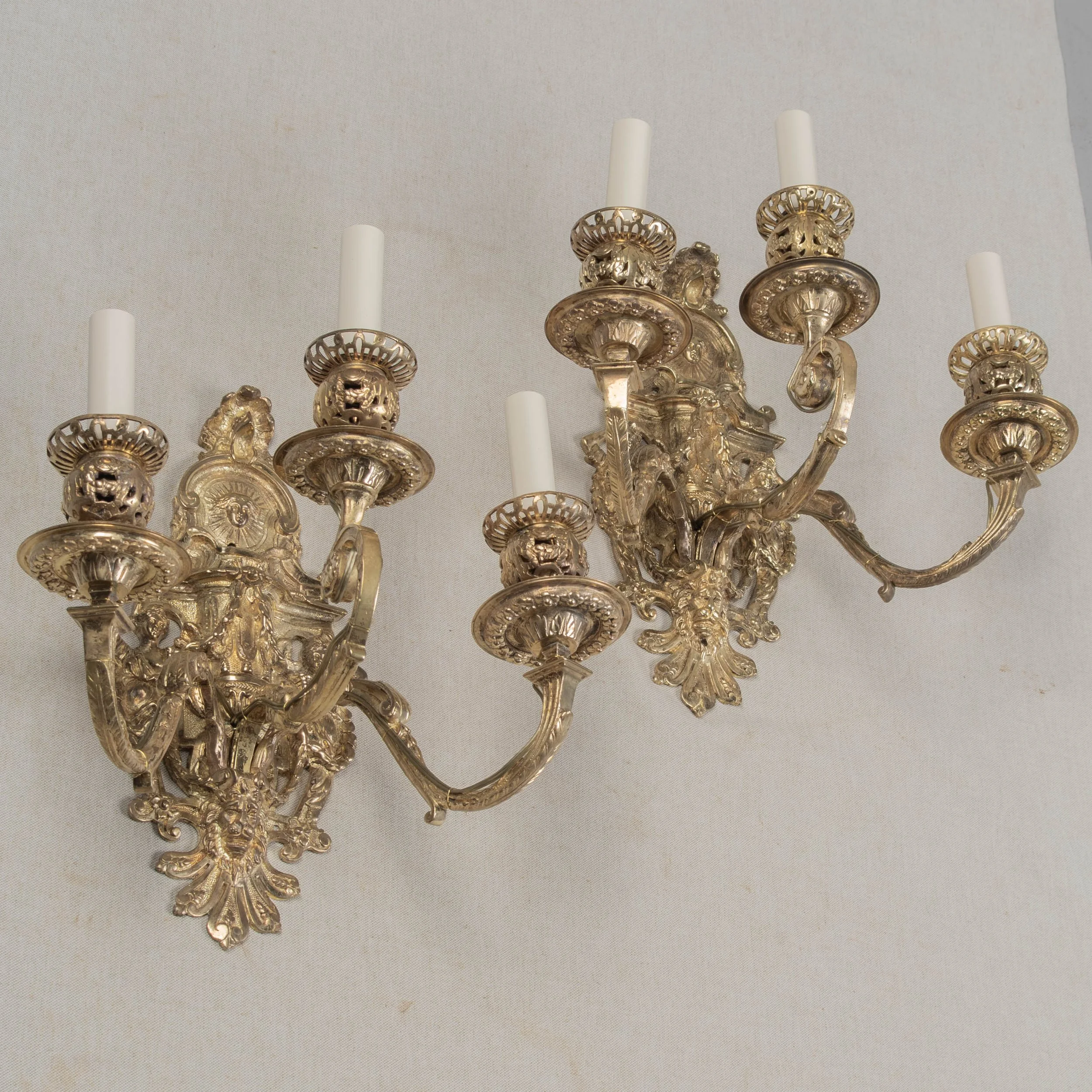 Pair of 19th Century French Baroque Cast Bronze Wall Sconces