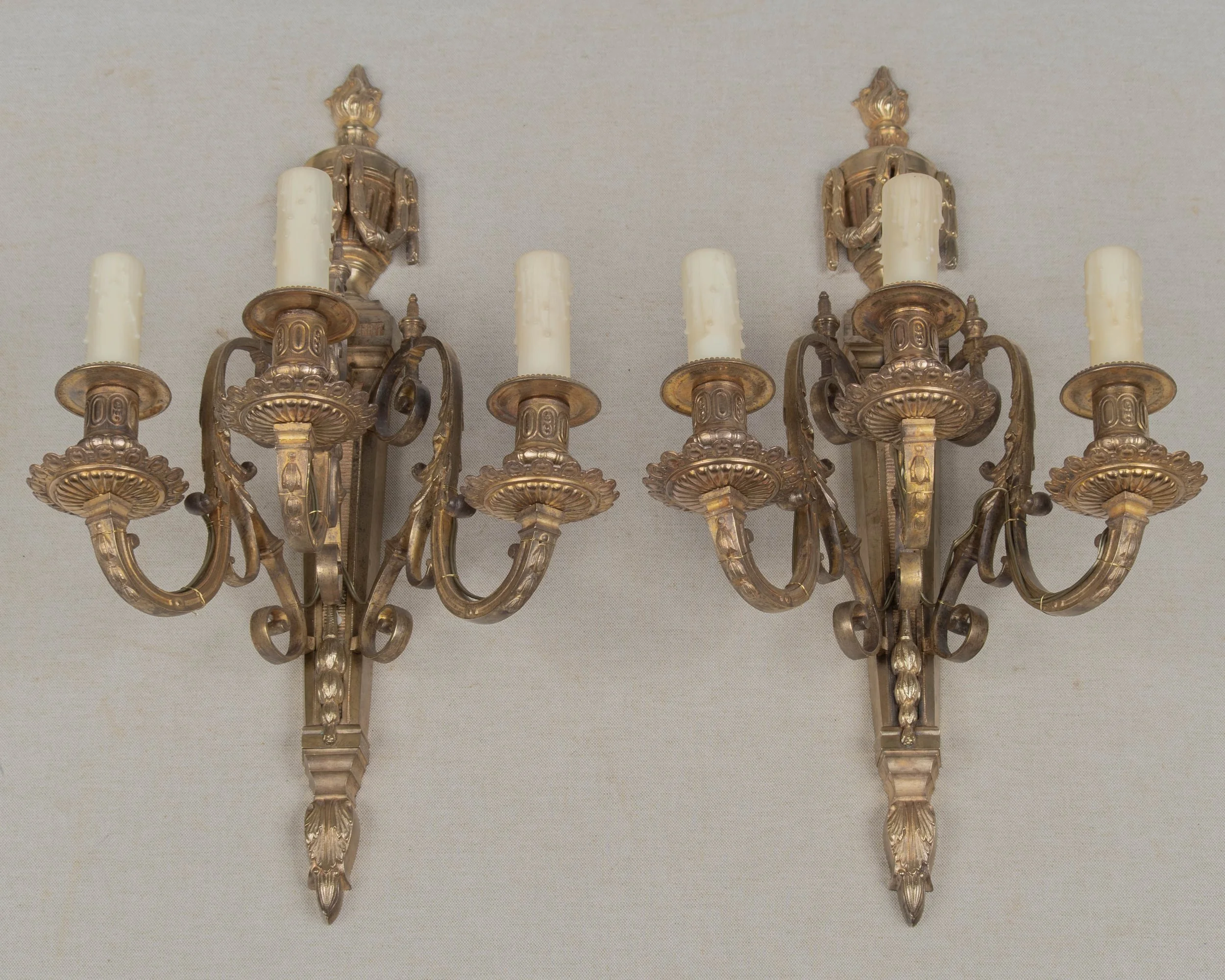 Pair of 19th Century Louis XVI Style Cast Bronze Wall Sconces