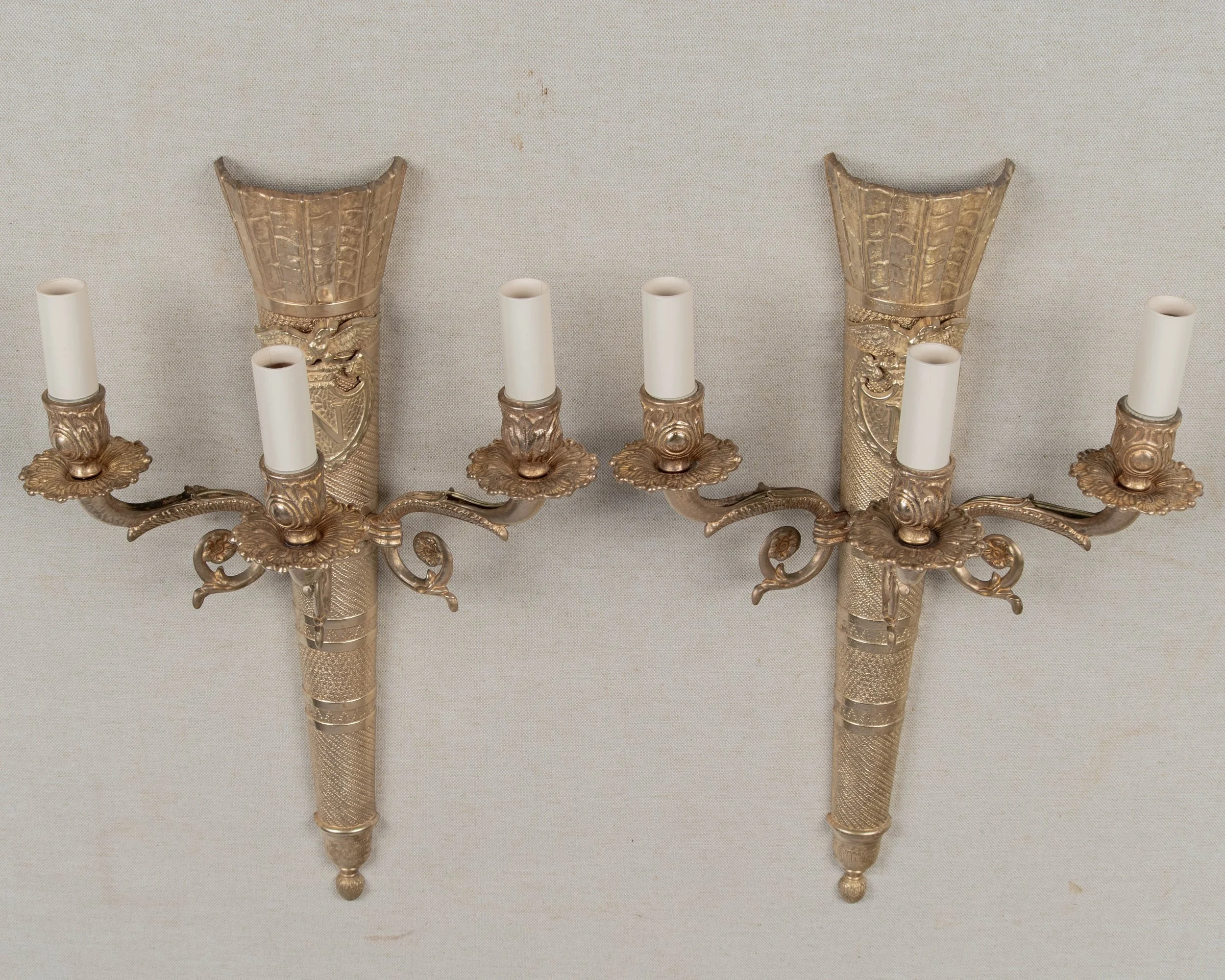pair of early 20th Century Napoleon III style French cast bronze sconces,