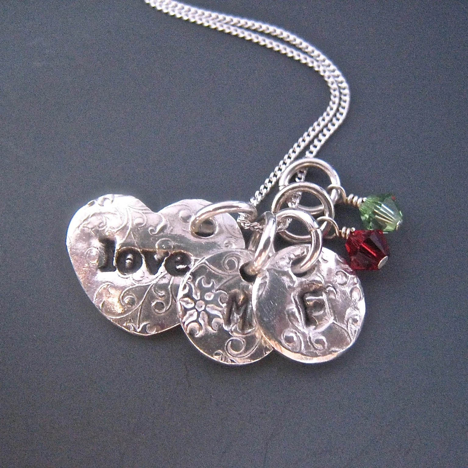 Example Love Letter Charm Necklace with Love Heart Charm and Initial Charm Small - Amling Designs