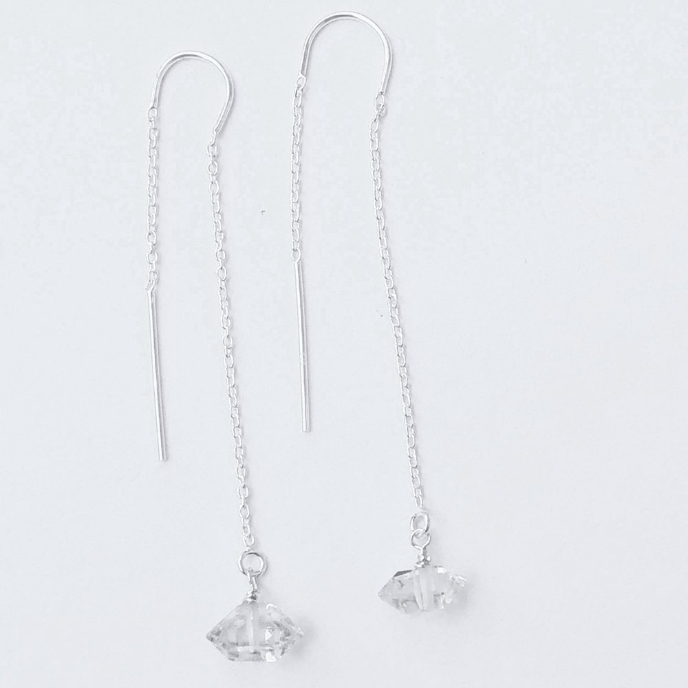 Herkimer Diamond 925 Sterling Silver Threader Earrings,Total Length 11.5 cm,EC5H