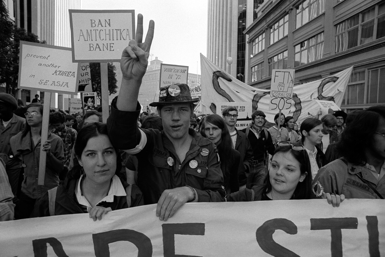  This anti-war march threaded many issues together, including the banning of nuclear weapons testing in  Amchitka, Alaska.  