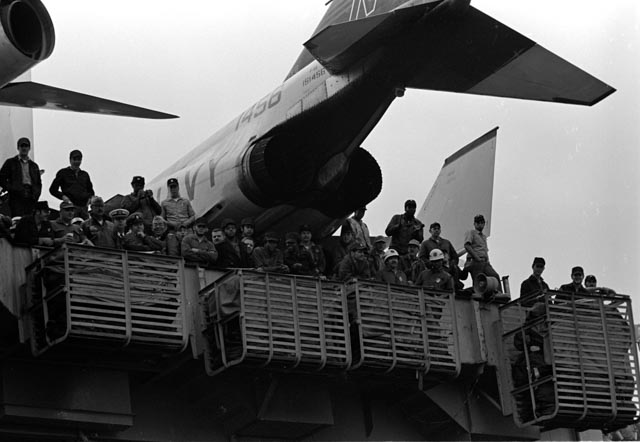  The USS Coral Sea crew numbered over 4,000. It's like a small city on water, made up of cooks, aircraft mechanics, boiler room engineers, police and pilots. 