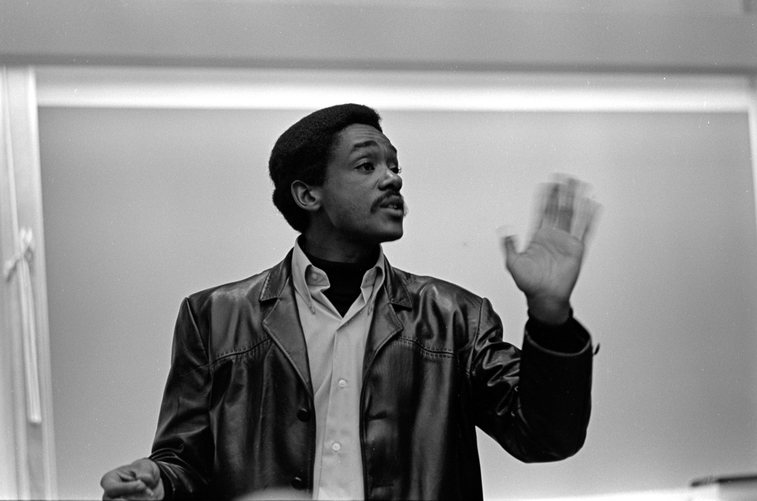 Bobby Seale in a classroom at UC Santa Cruz, January 1968
