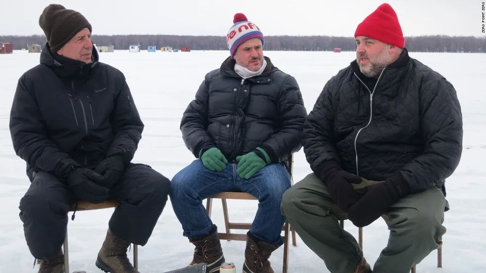 Anthony Bourdain with Joe Beef owners Fred Morin (center) and Dave McMillan (right). (Photo: Parts Unknown - CNN)