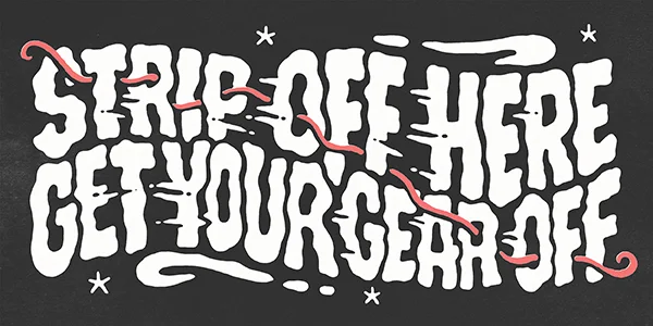 As well as the main wall I also did some fancy lettering across the walls of the changerooms. This STRIP OFF HERE - GET YOUR GEAR OFF lettering was lots of fun to paint.