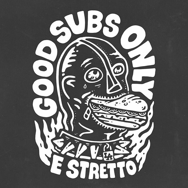 GOOD SUBS ONLY t-shirt artwork for @estrettosandwichshop in Downtown LA. Makers of the best thing I&rsquo;ve ever put in my mouth. I was lucky enough to try them all last year, while painting murals at @theslipperclutch.

Really enjoyed drawing this 