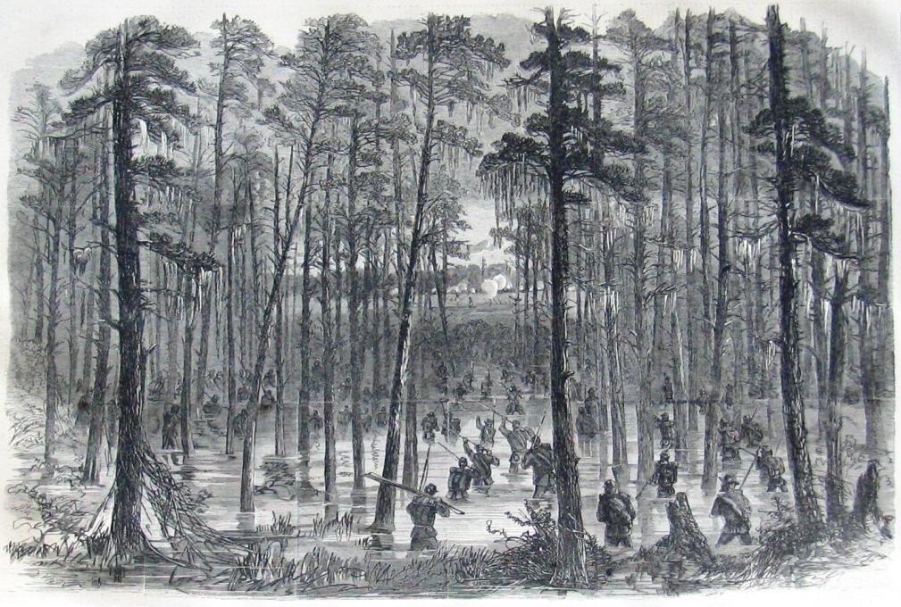 “Charge of Weaver’s Brigade Across the Salkehatchie,” Theodore R. Davis, Harper’s Weekly, April 8, 1865, public domain image