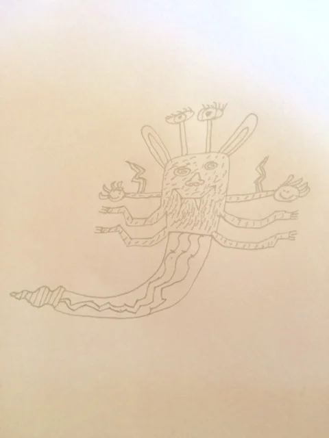 this is my avatar. Its called Ogar Snake. he can shoot thunder if he is angry. He gives wishes if you are good. And he is mostly happy. He has four hands and one rattle snake tail. When he gives wishes, he rattles his rattlesnake tail and BAM! the people got shot by thunder get bad luck. The top arms are good luck charms for making good wishes - it makes everyone feel really good and they will never get attacked by anything - all your wishes will come true. But if you are bad, your wish will turn to its opposite. The ears hear very well - they can even hear dirt, or a falling tree from the other side of the world. The eyes hypnotise you - because they make circles, and they make the people feel better about yourself. 