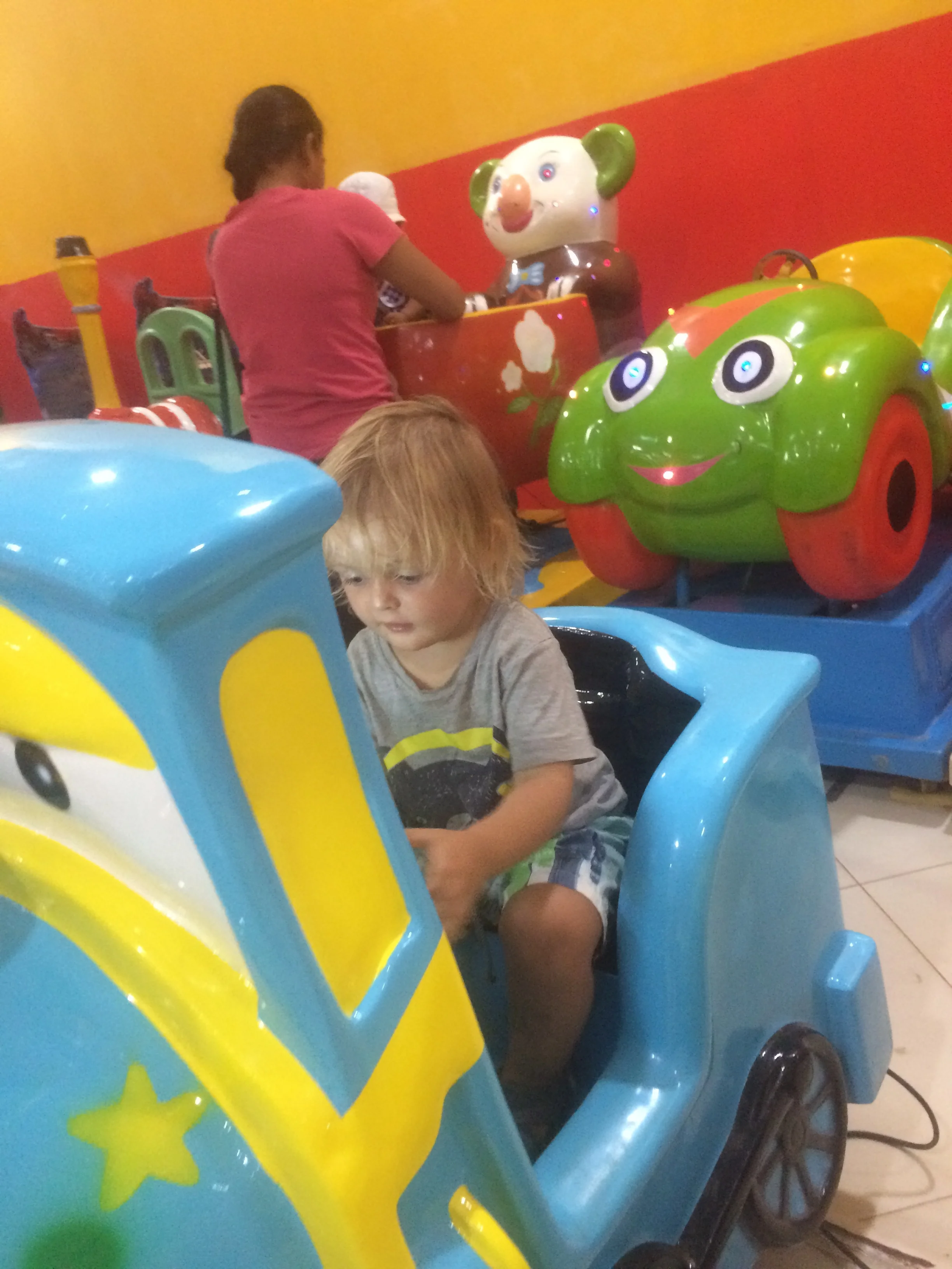 hugo had a ride in the car where we bought the present, and I want on this motorbike game.