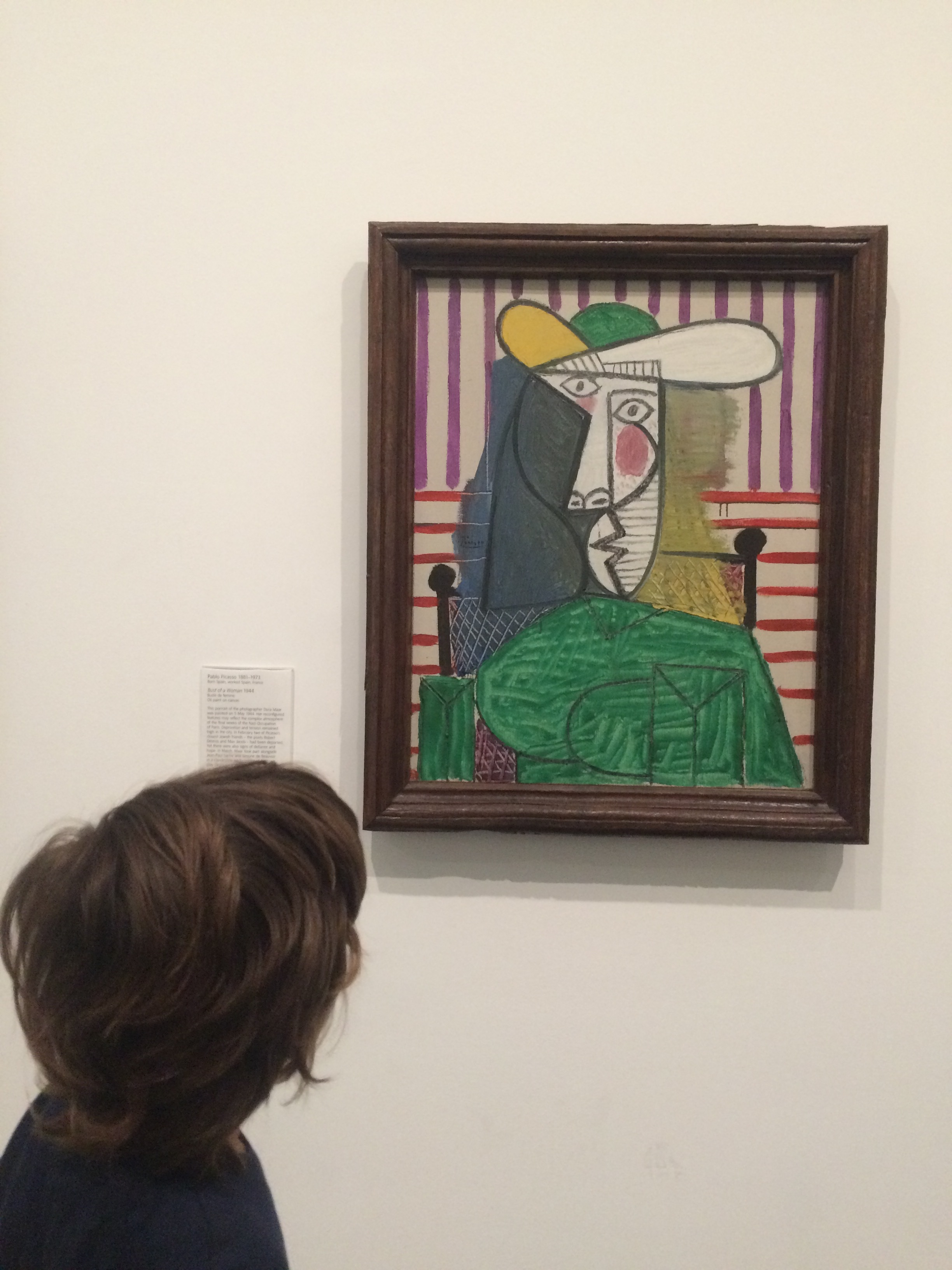 This is one of Pablo Picasso's paintings. I can't believe I could see one of his paintings! This was real, not a copy. This is a portrait. This is more of an abstract face. I don't really like the painting because he used his imagination too much. It looks funny.