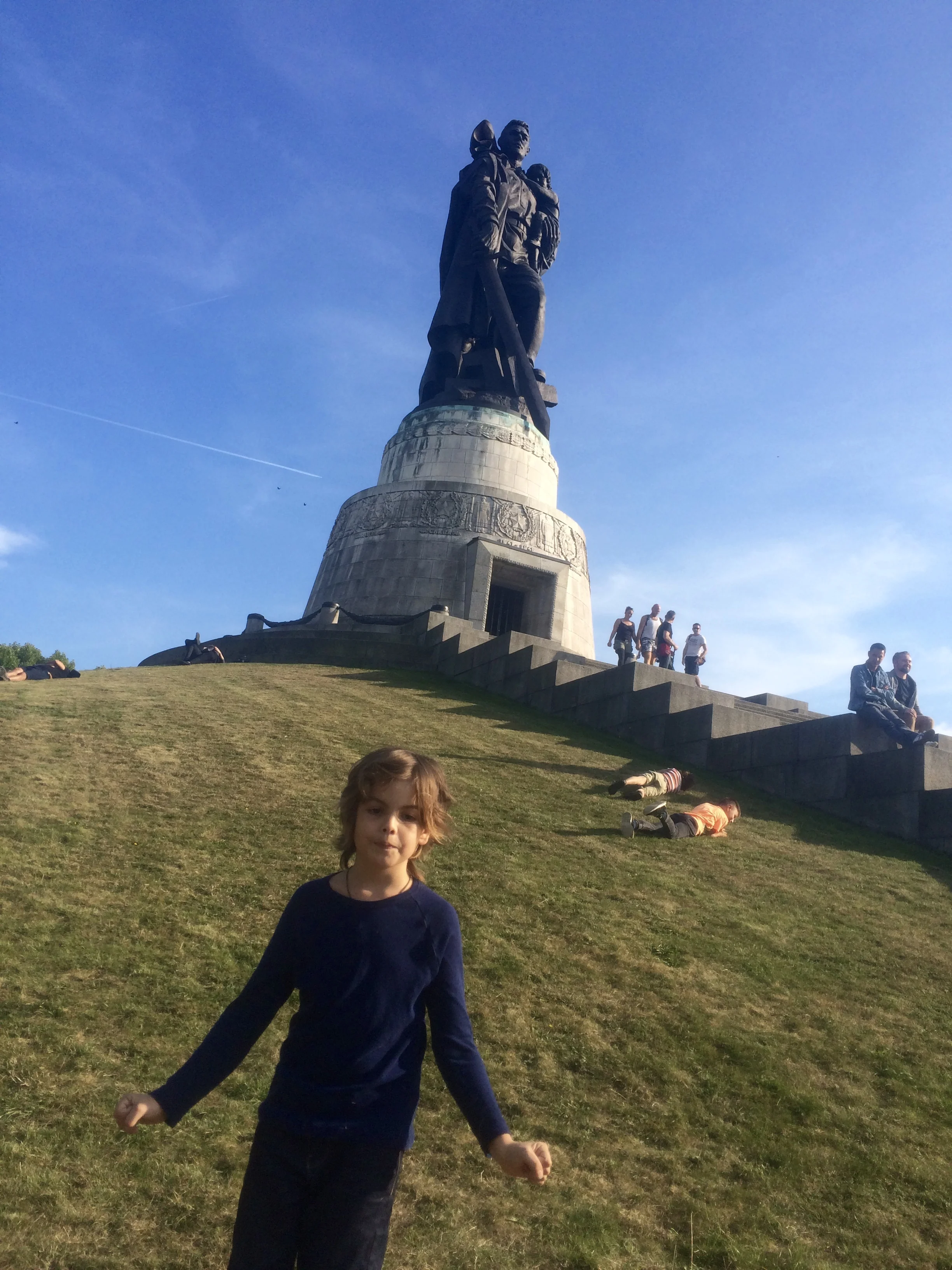 This is the soviet war memorial, this is dedicated to all the russians that died fighting berlin in the second world war. I started to roll down the hill, but it was spikey, so I had to get it out of my shirt. 