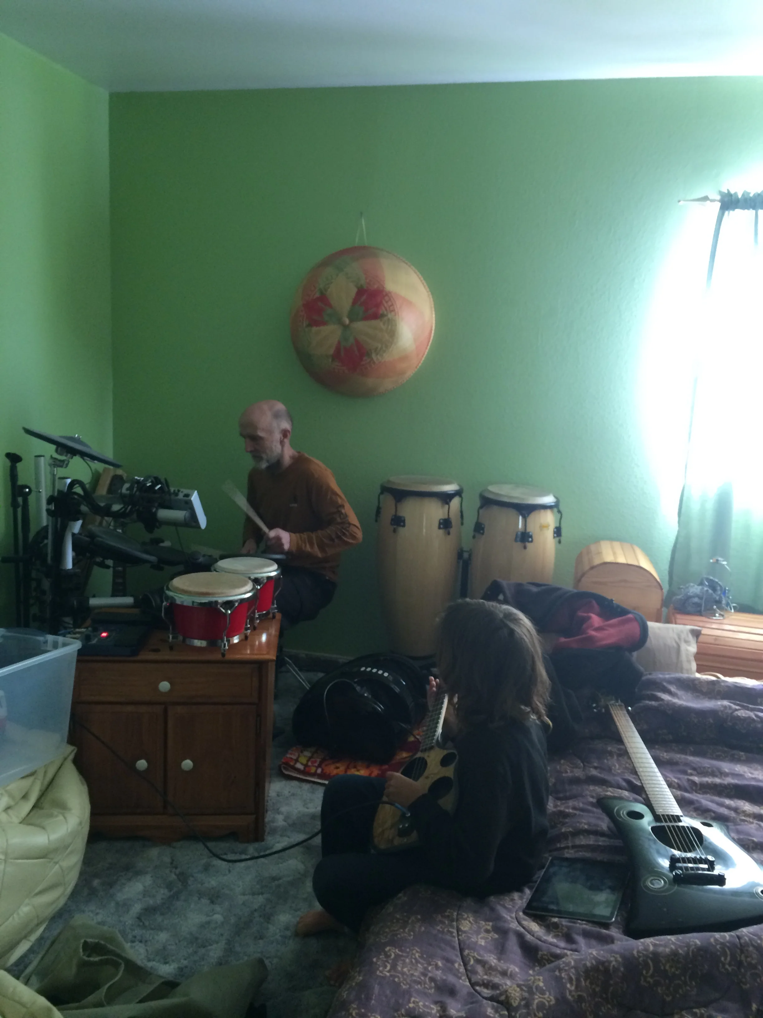 this was my bed room which was really cool because there was rock and roll equipment . i love rock and roll equipment because it sounds good.