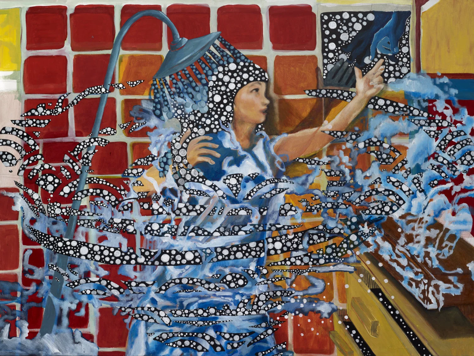 “Paracosmic Alchemy: When the Y of the World Was Lost, The Goodness in Our Hearts Shined Brighter Than Ever Before” 2016. Acrylic paint, paper, canvas on stretched canvas. 80.75X73 inches.