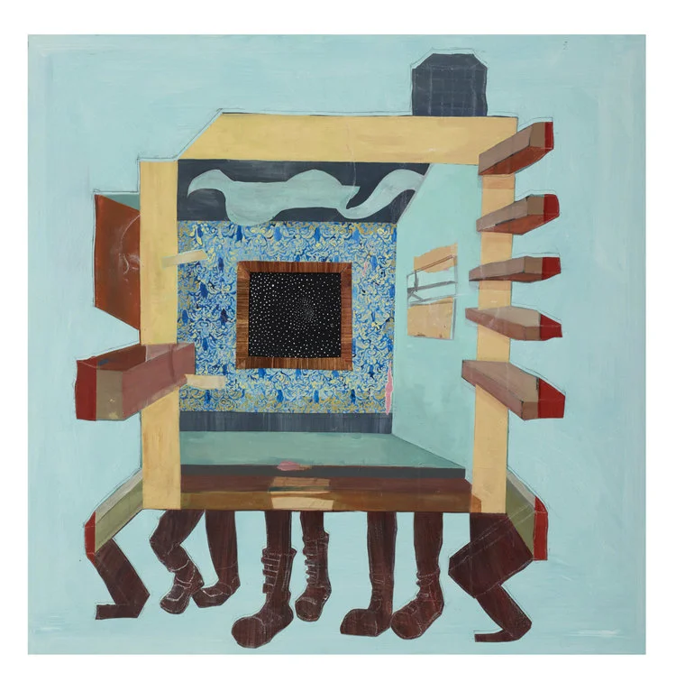 Furnished With Hope: We Shall Bring You To A Better Place, 2014 Acrylic, paper, newsprint, chalk pastel and canvas 48” X 48”
