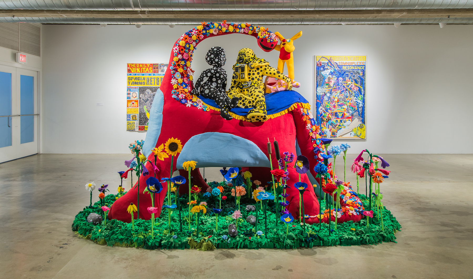 “Time For you and Joy To Get Aquainted” 2017, Wood, fleece, felt, quilt batting, fiber fill and poly-foam. 84 X 84 X 108