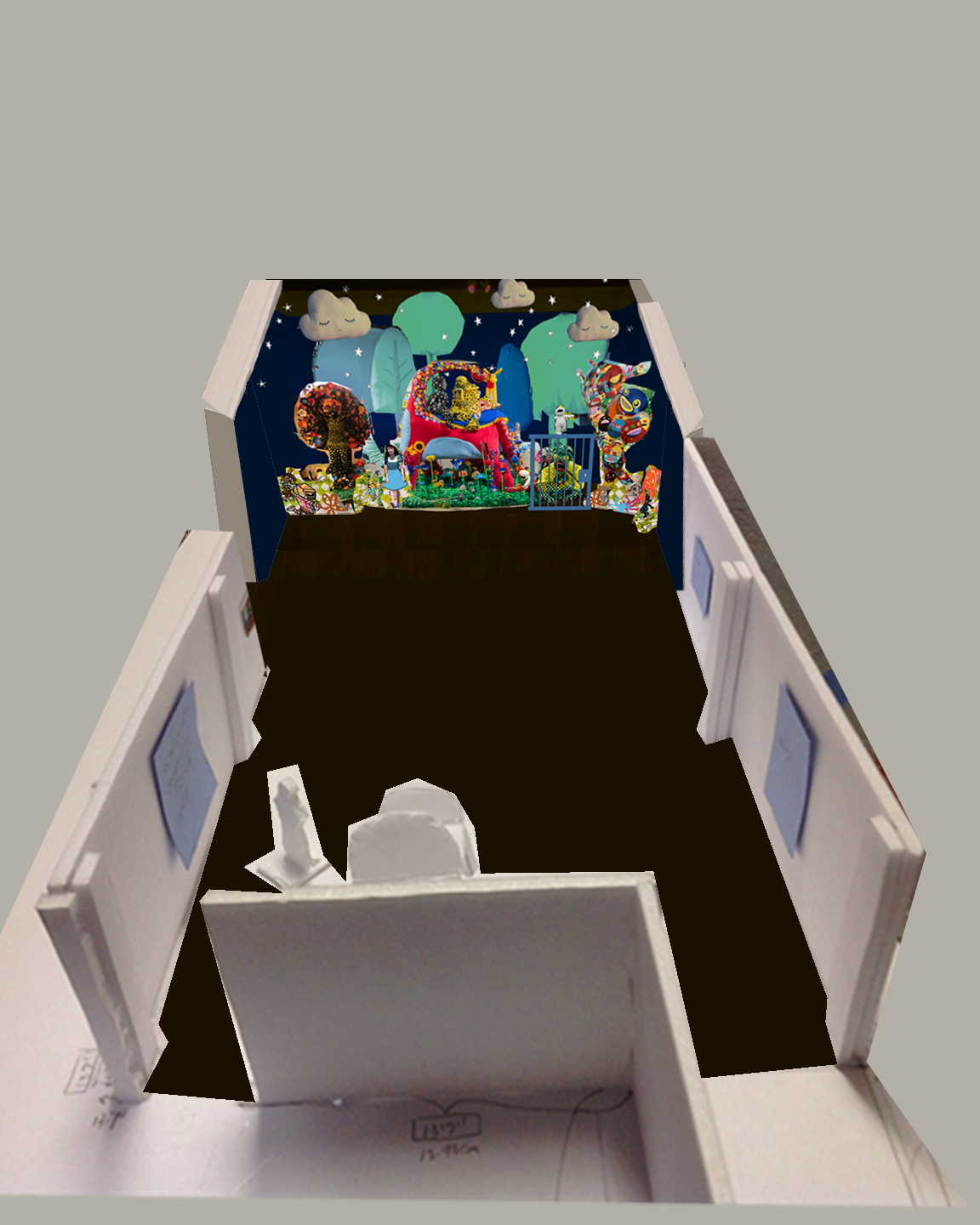 Digital/Analog Sketch of setup for immersive museum exhibition.