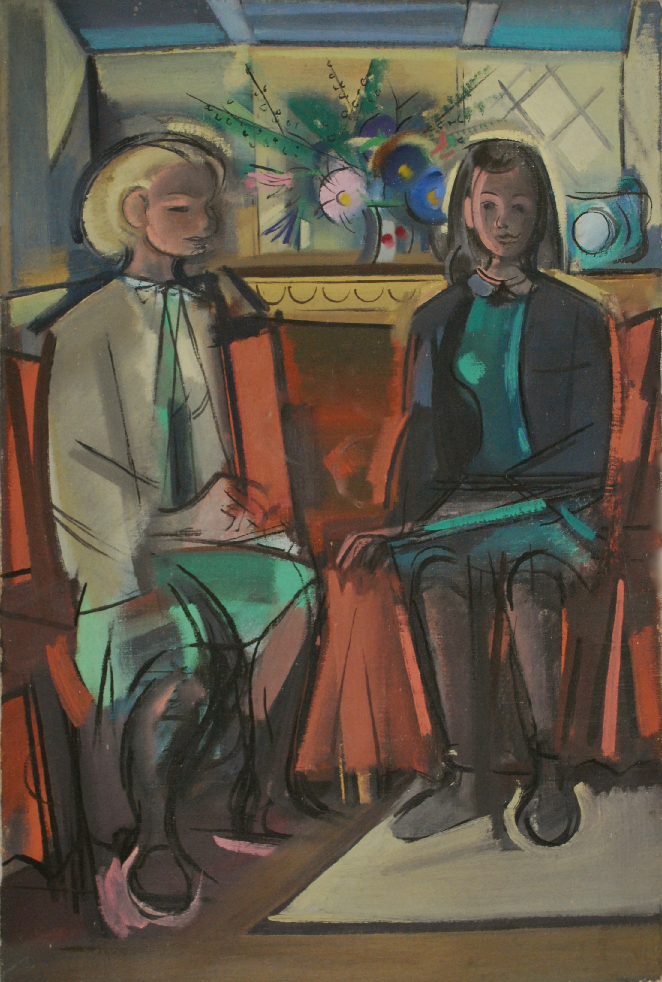  Two Seated Girls, 1956 Oil &nbsp;on Canvas,&nbsp;61 x 92cm 