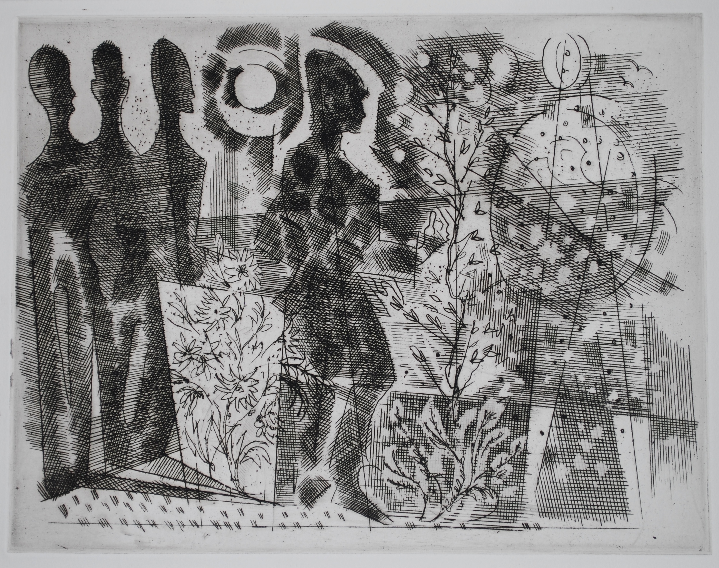  Figures in a Landscape Etching 1980, 30 x 28cm 
