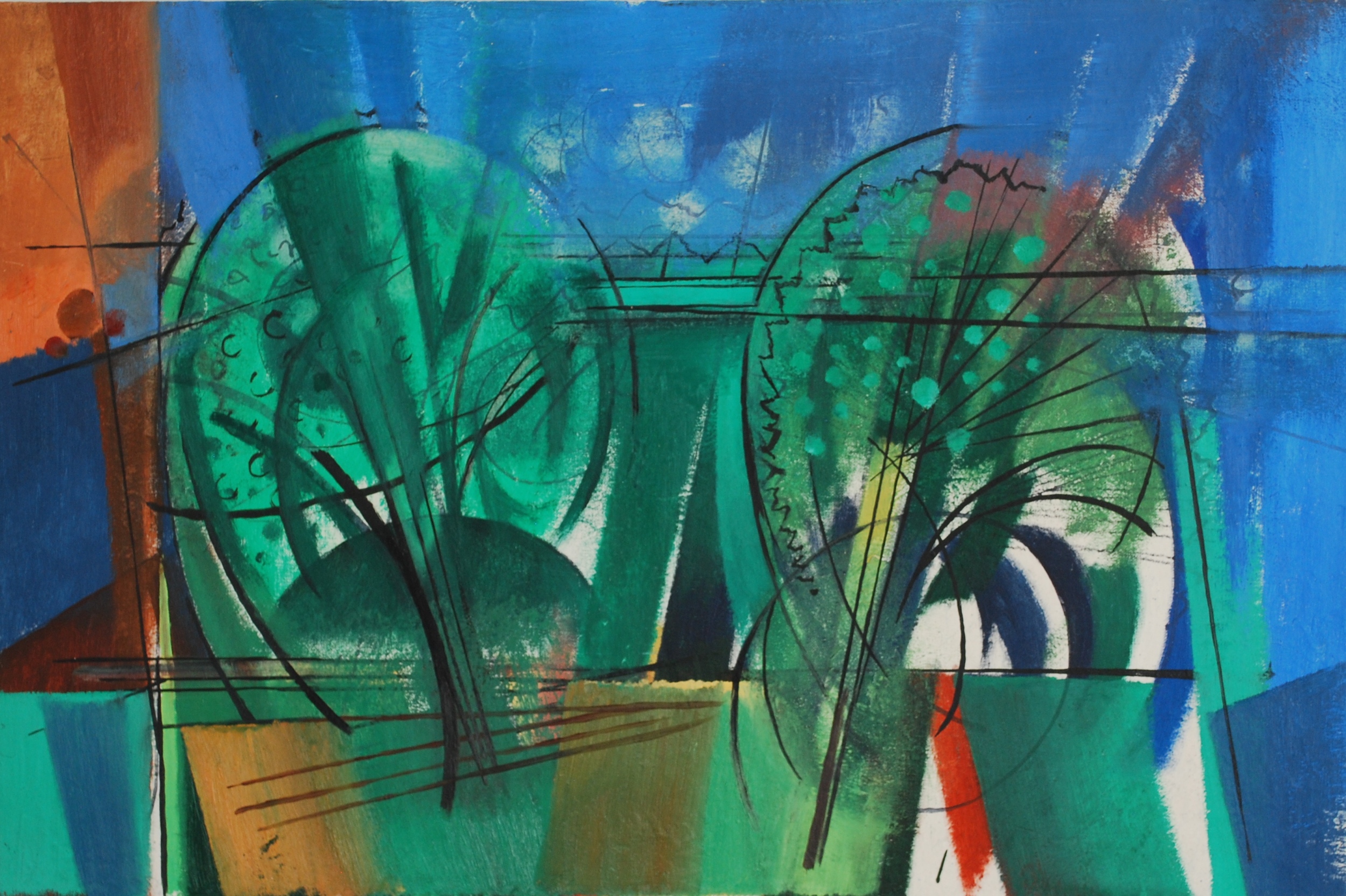  Two Trees in Landscape, c1990 Oil on Canvas Board, 76 x 51cm 