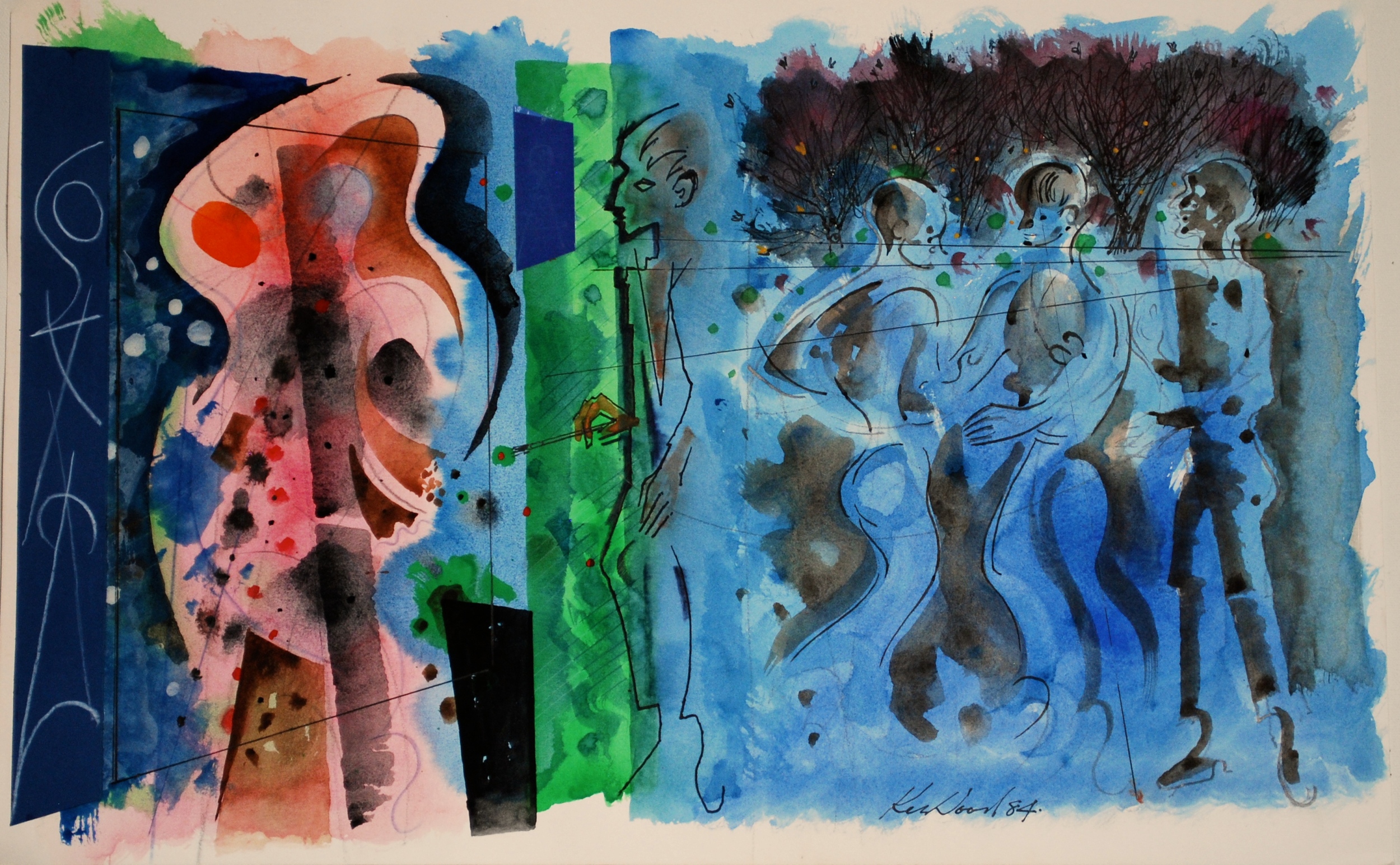  Frieze of Figures, 1984 Watercolour &nbsp;55 x 36cm 