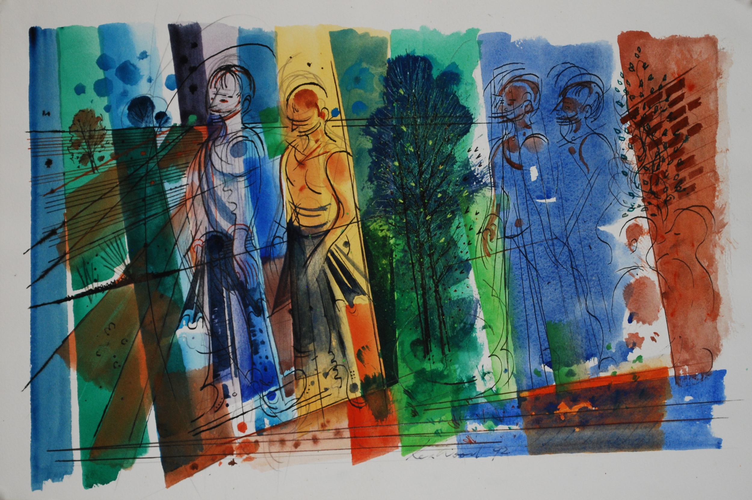  Frieze of Figures, 1992 Watercolour &amp; Ink &nbsp;42 x 30cm 