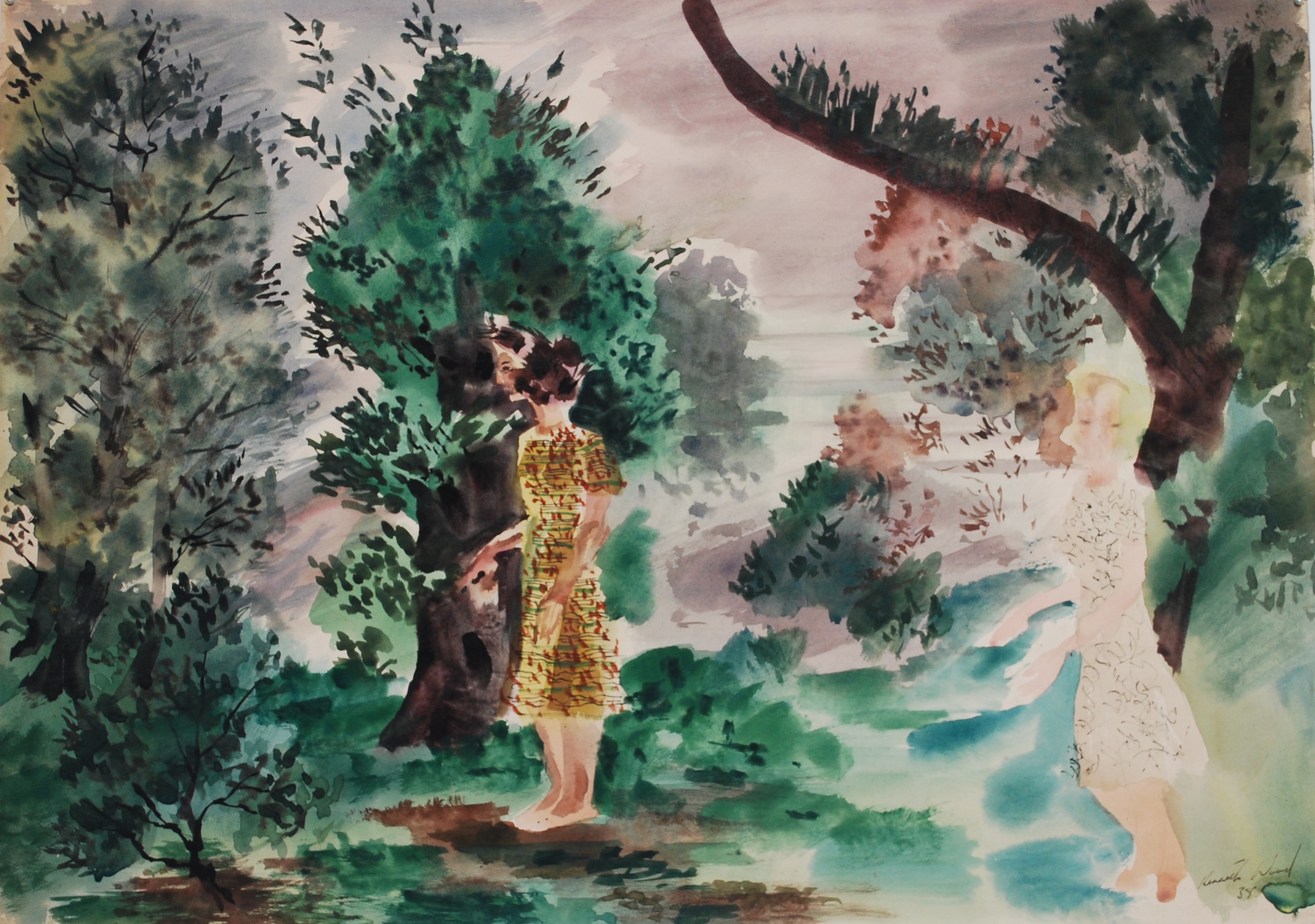  Two Girls in Wooded Landscape Watercolour 1938, &nbsp;65 x 45 cm 