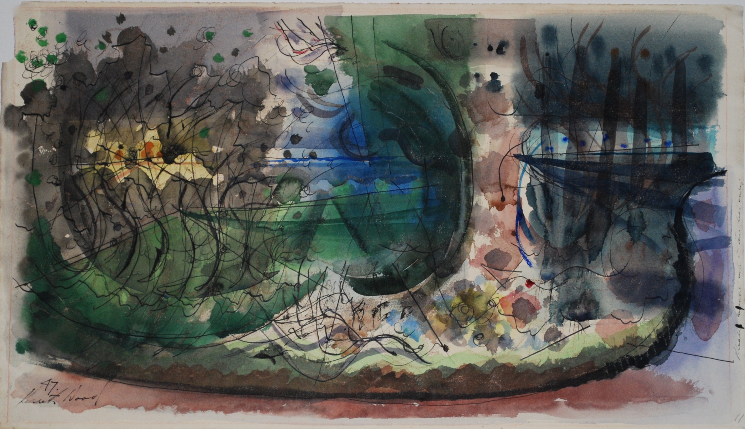  Landscape, 1947 Watercolour &amp; Ink &nbsp;56 x 34cm 