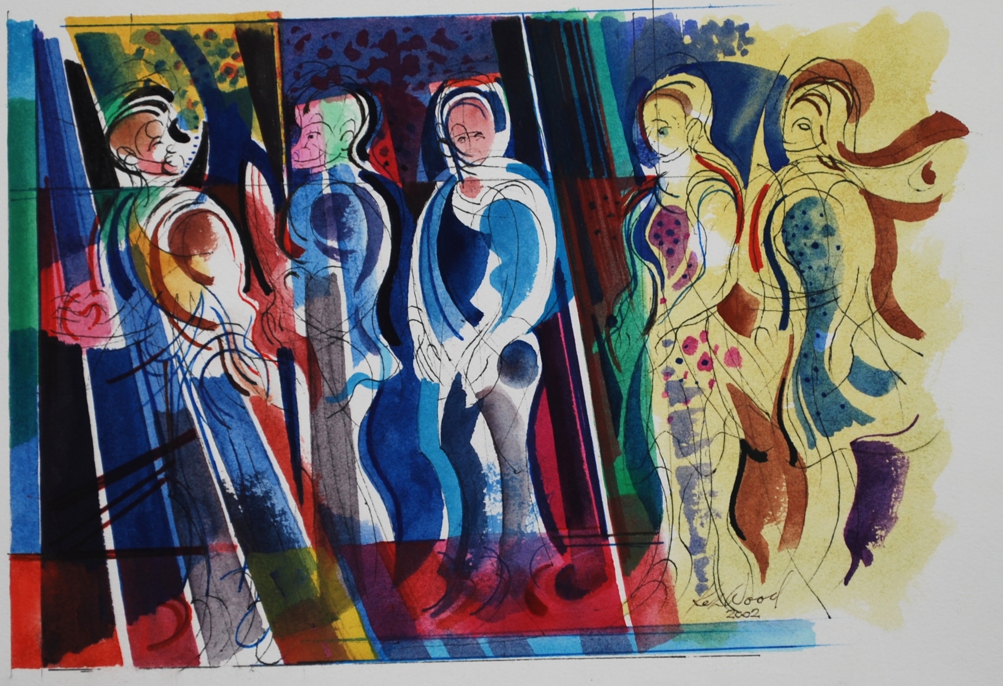  Frieze of Figures, &nbsp;2002 Watercolour &nbsp;28 x 14cm 