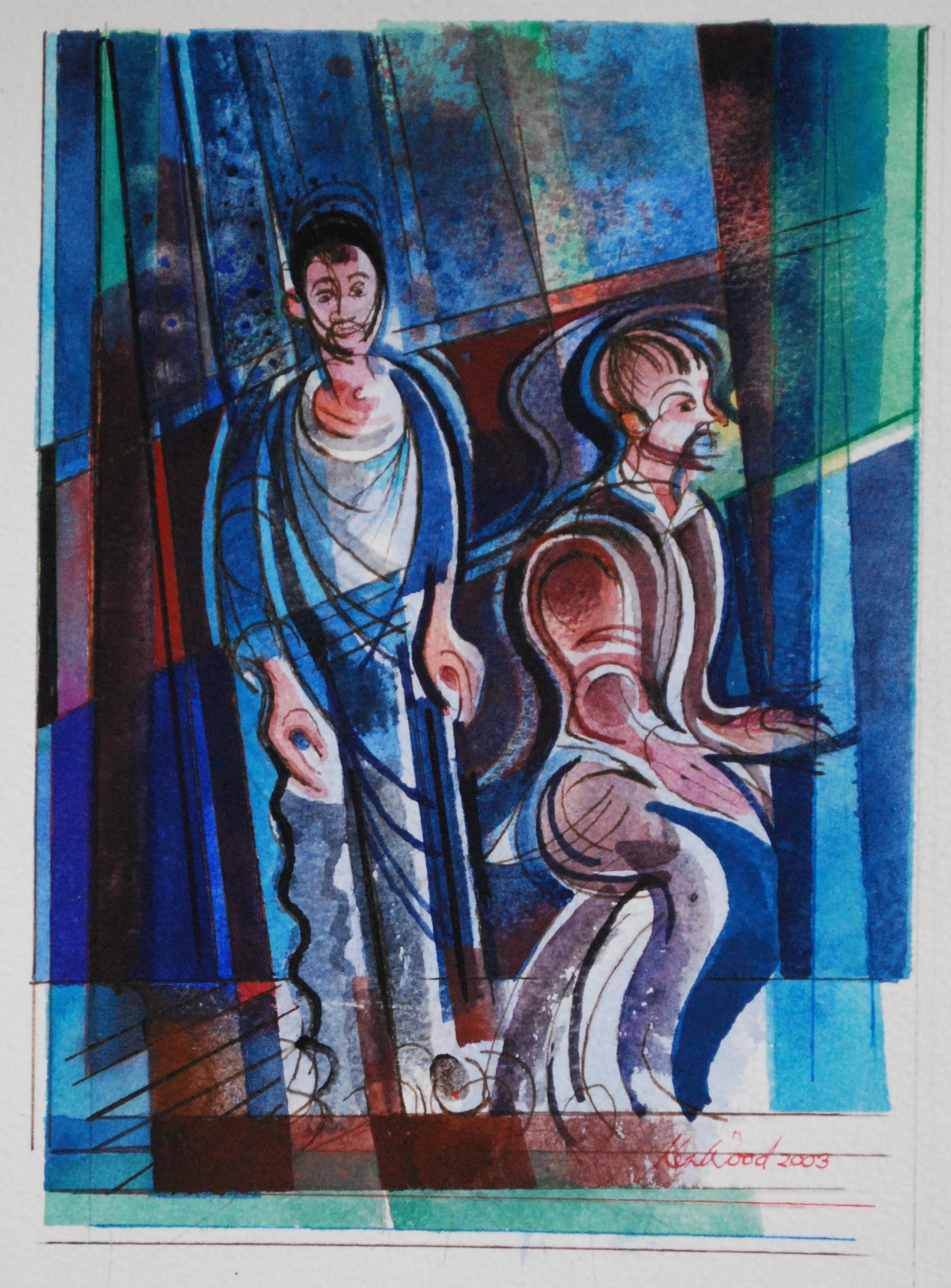  Interior with Two Male Figures Watercolour &amp; Ink 2003, 16 x 23cm 