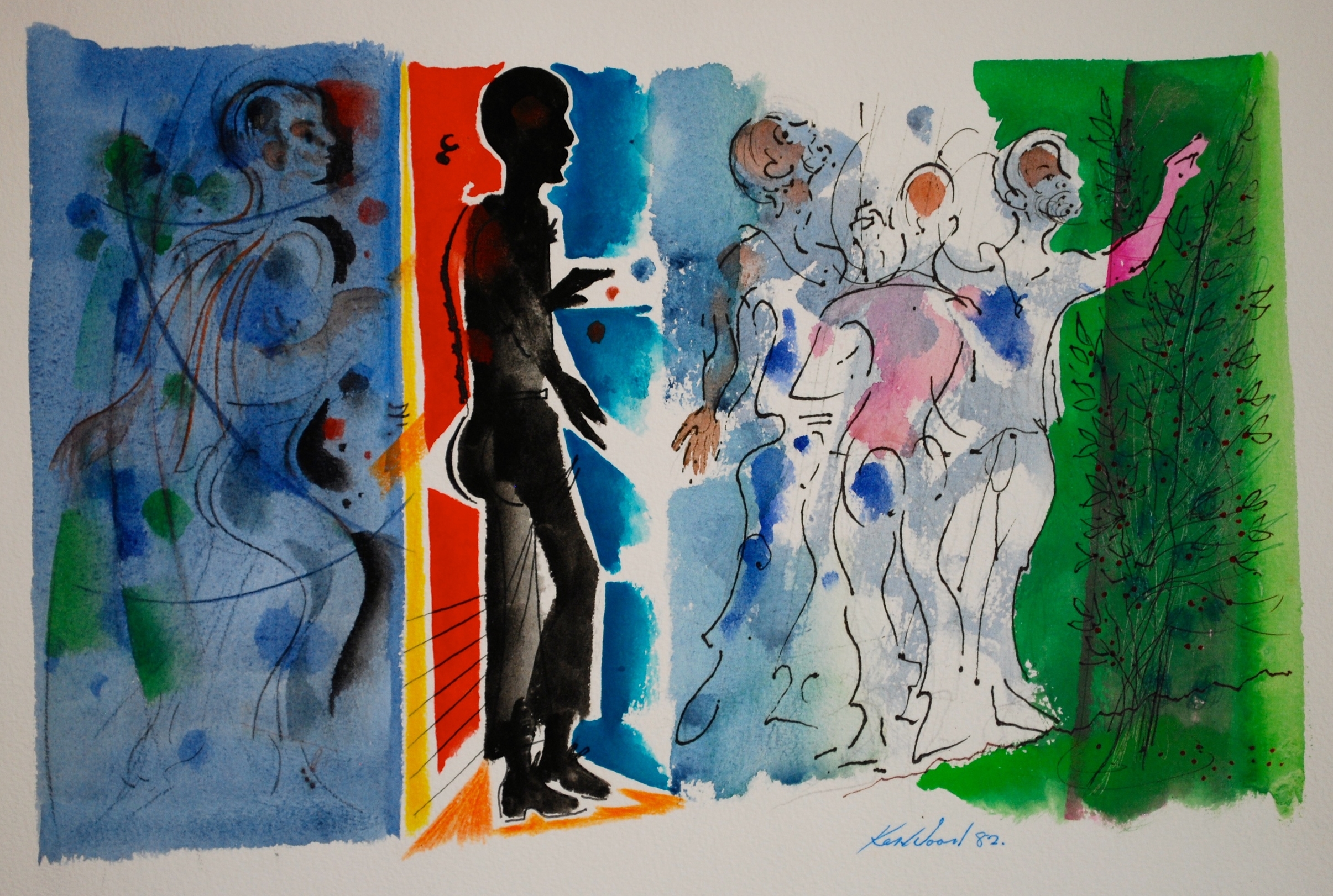  Frieze of Figures, 1982 Watercolour &nbsp;36 x 24 cm 