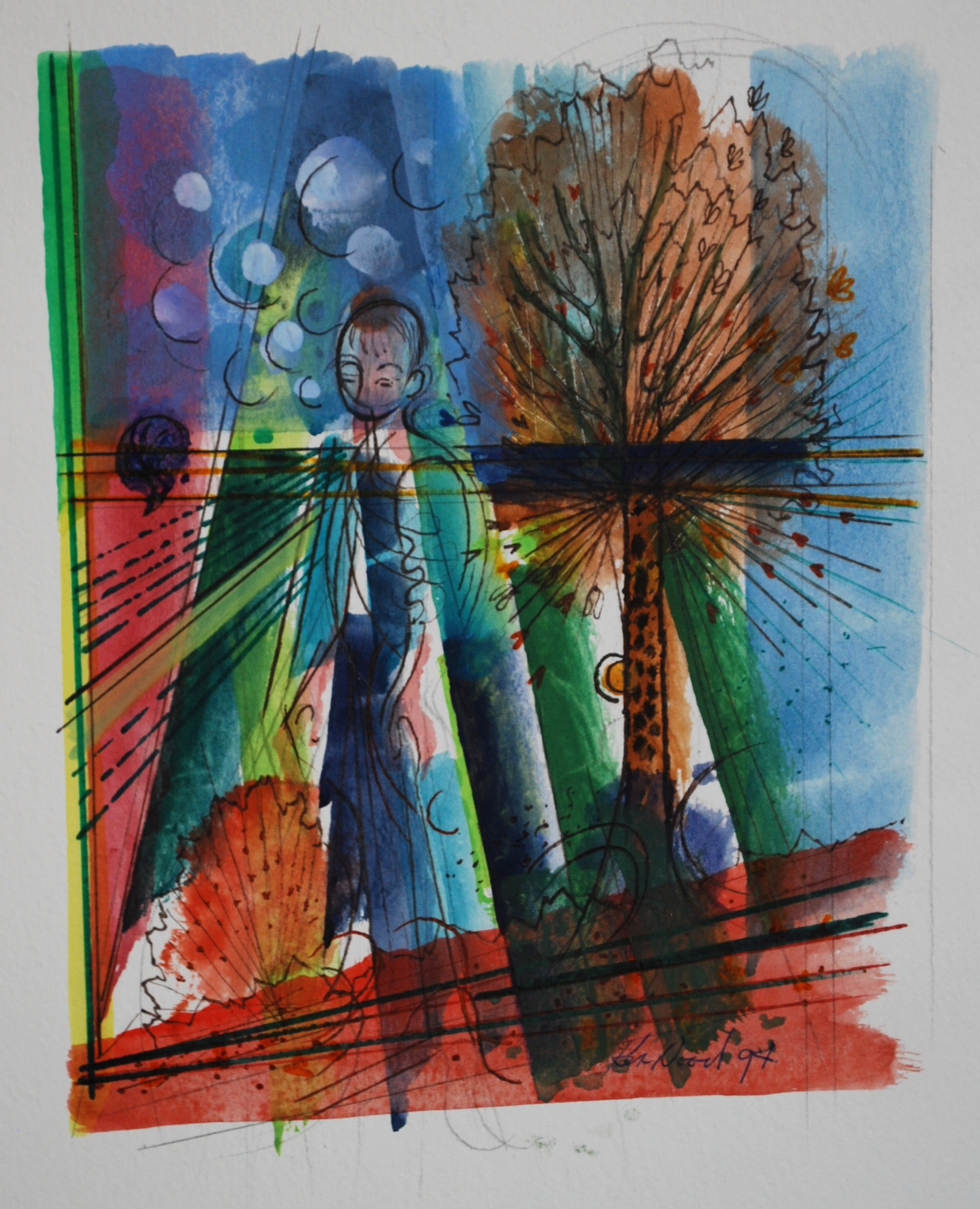  Figure with Tree, 1994 Watercolour &amp; Ink 21 x 26cm 