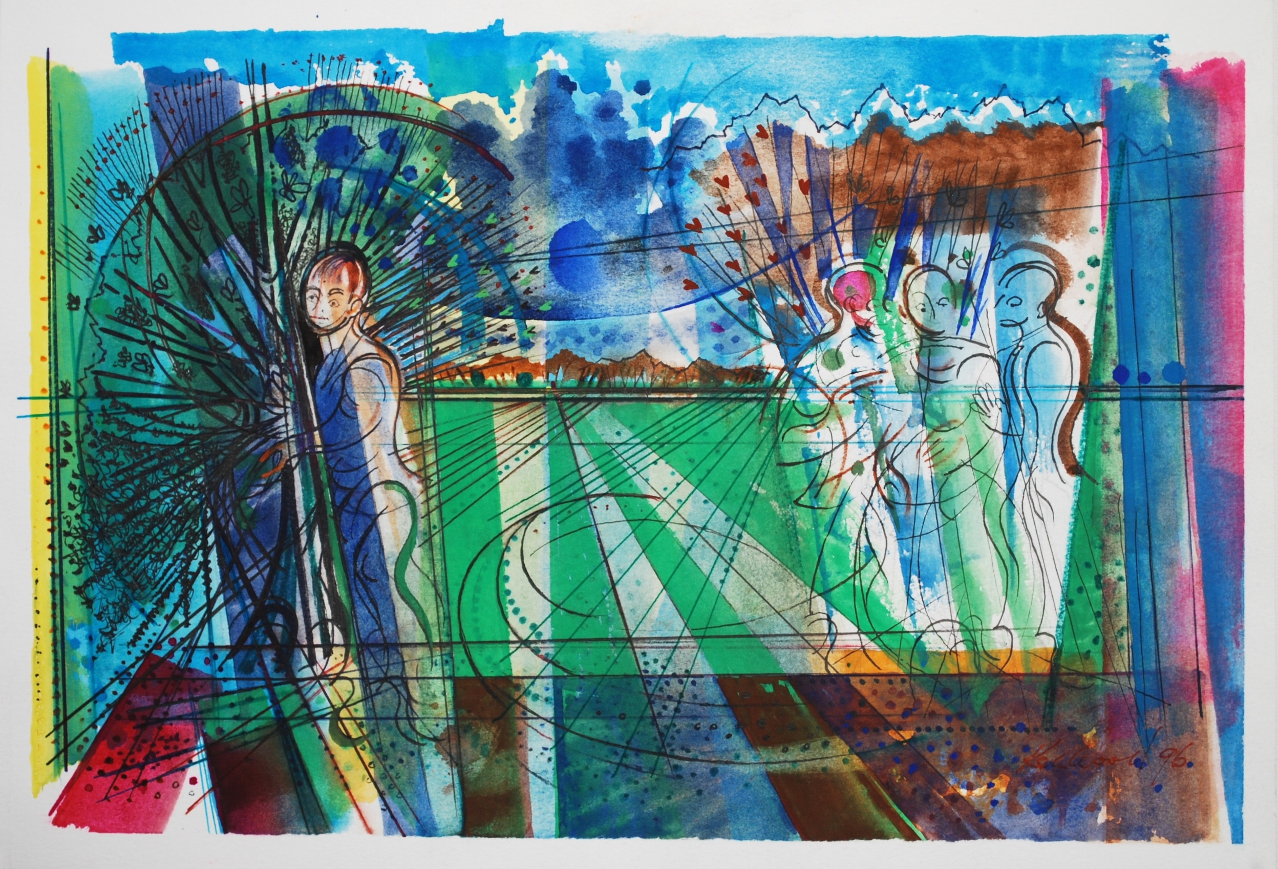  Figures in a Landscape, 1996 Watercolour &amp; Ink &nbsp;33 x 22 cm    