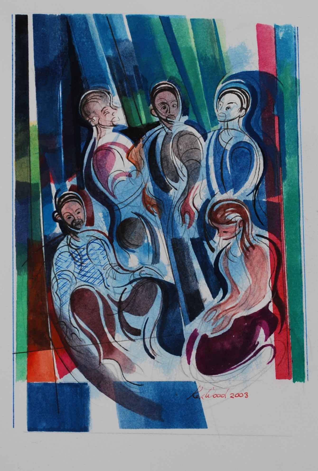  Collection of Figures, 2003 Watercolour &amp; Gouache&nbsp;19 X 28cm 