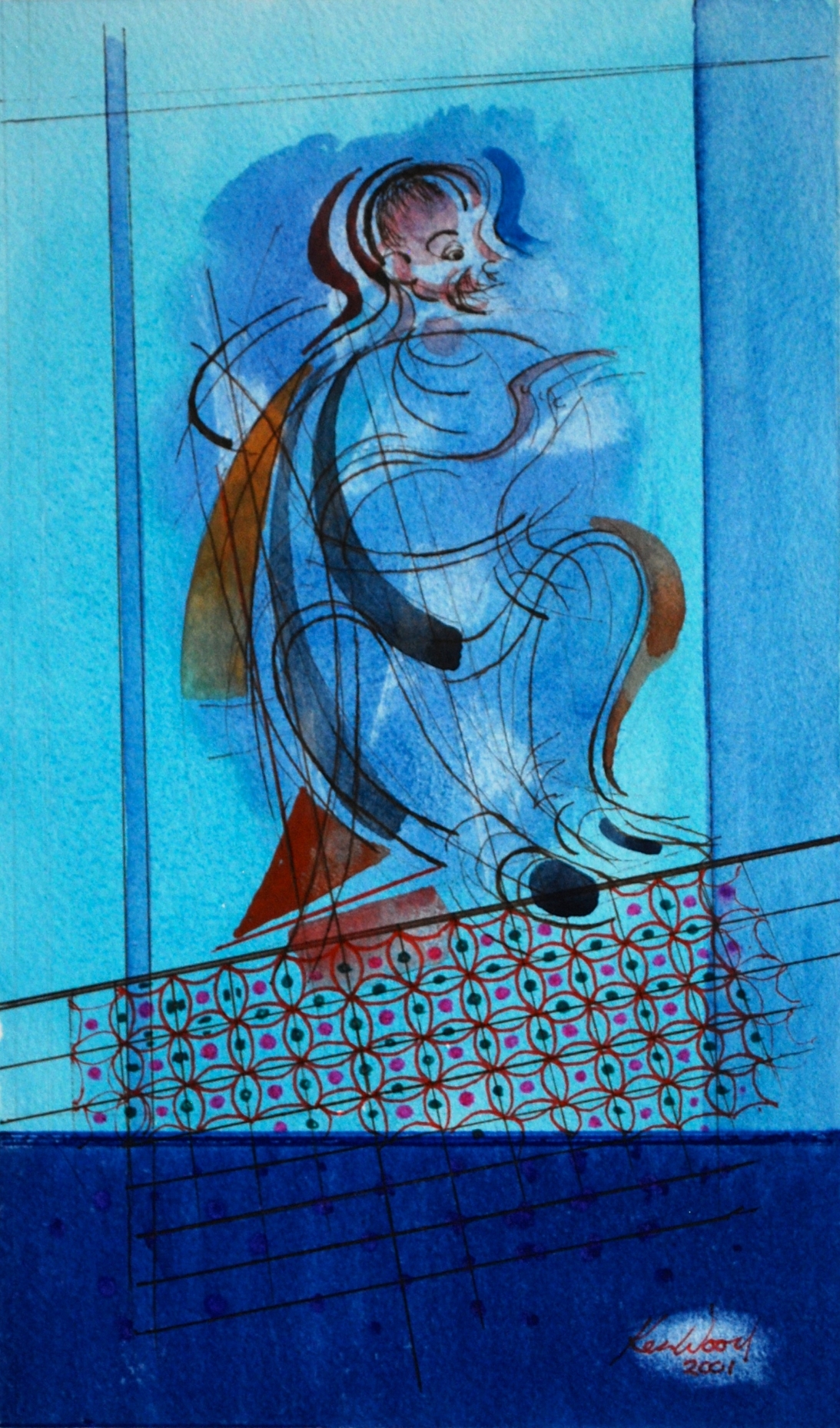  Figure Study against Blue &nbsp;2001 Watercolour &amp; Ink &nbsp;16 x 26 cm 
