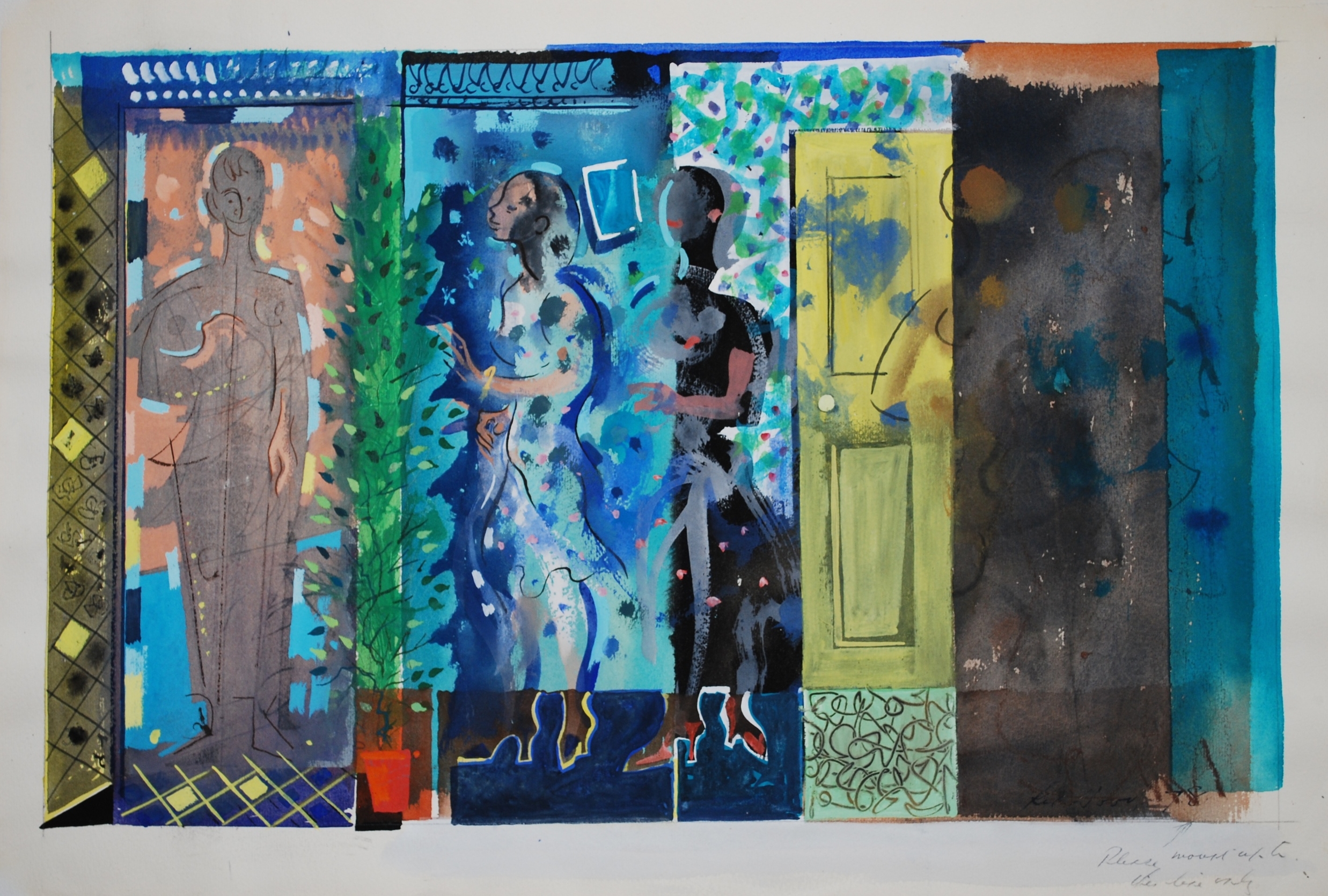  Frieze of Figures in Interior, 1978 Watercolour &amp; Gouache &nbsp;52 x 33cm 