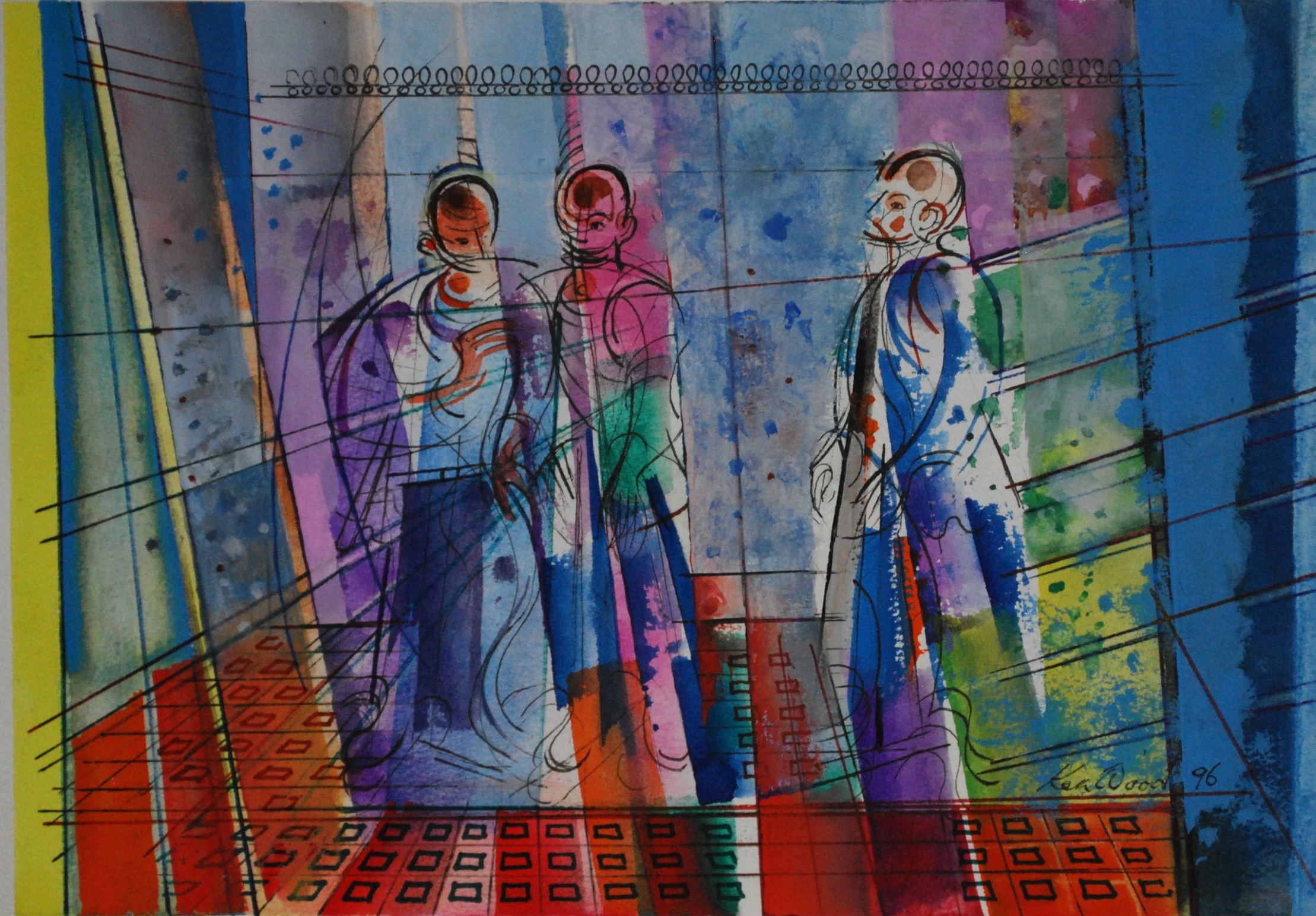  Frieze of Figures, 1996 Watercolour &nbsp;38 x 27cm 