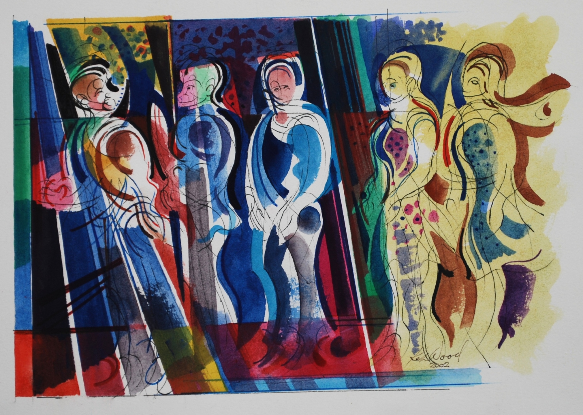  Frieze of Figures, &nbsp;2002  Watercolour &nbsp;28 x 14 cm 