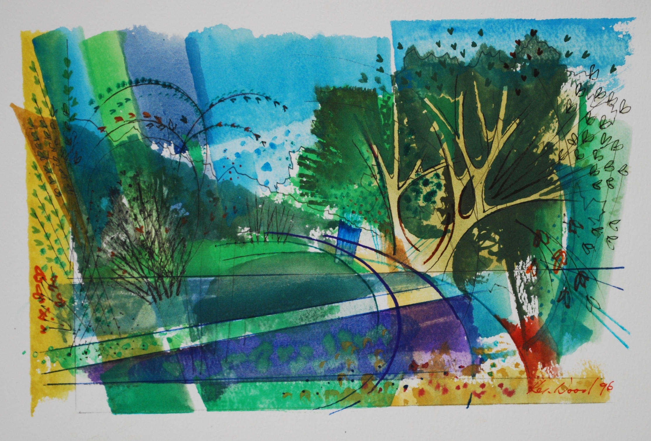  Little Braxted Landscape, 1996 Watercolour &amp; Ink &nbsp;30 x 19 cm 