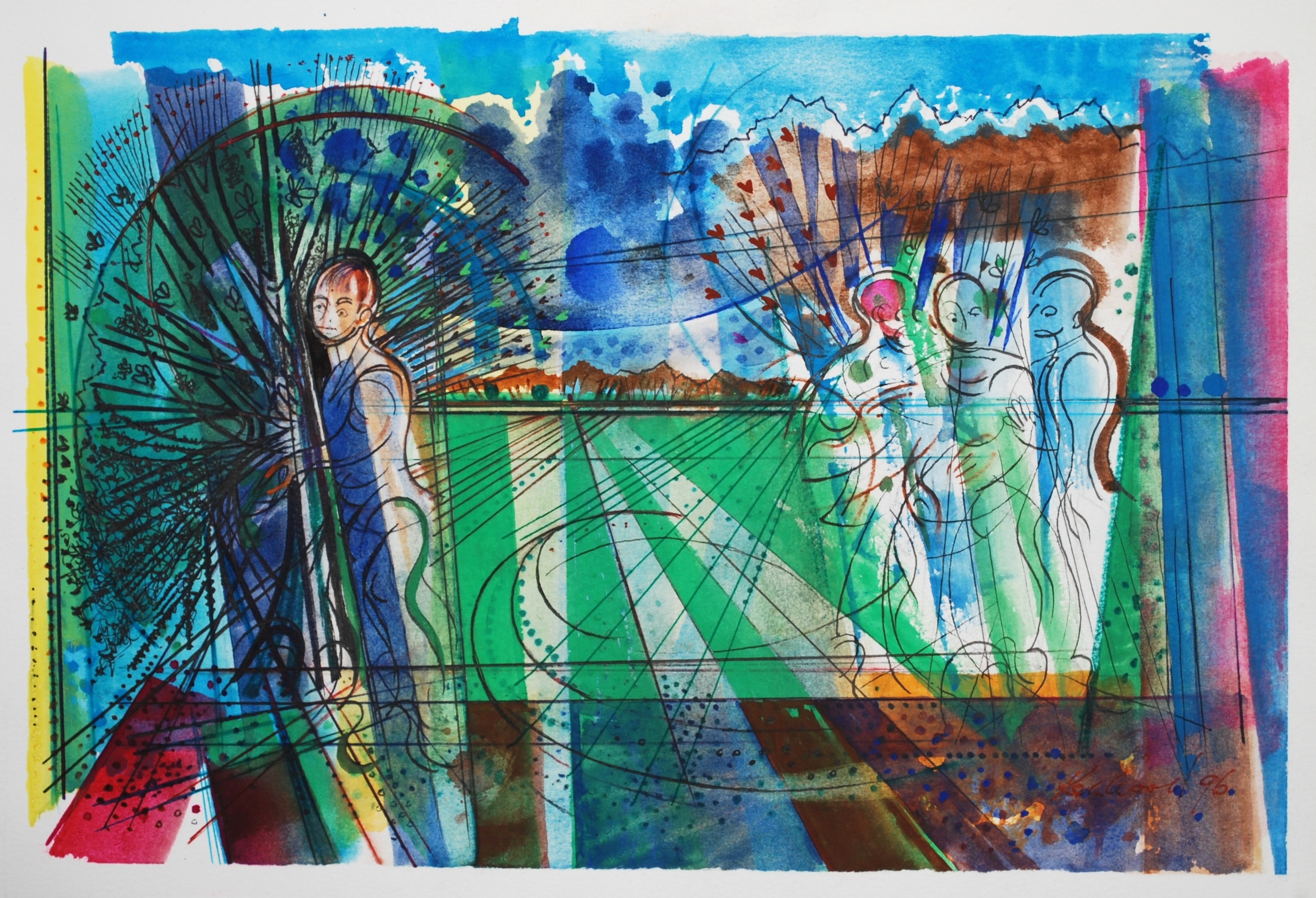  Figures in a Landscape, 1996 Watercolour &amp; Ink &nbsp;33 x 22cm 