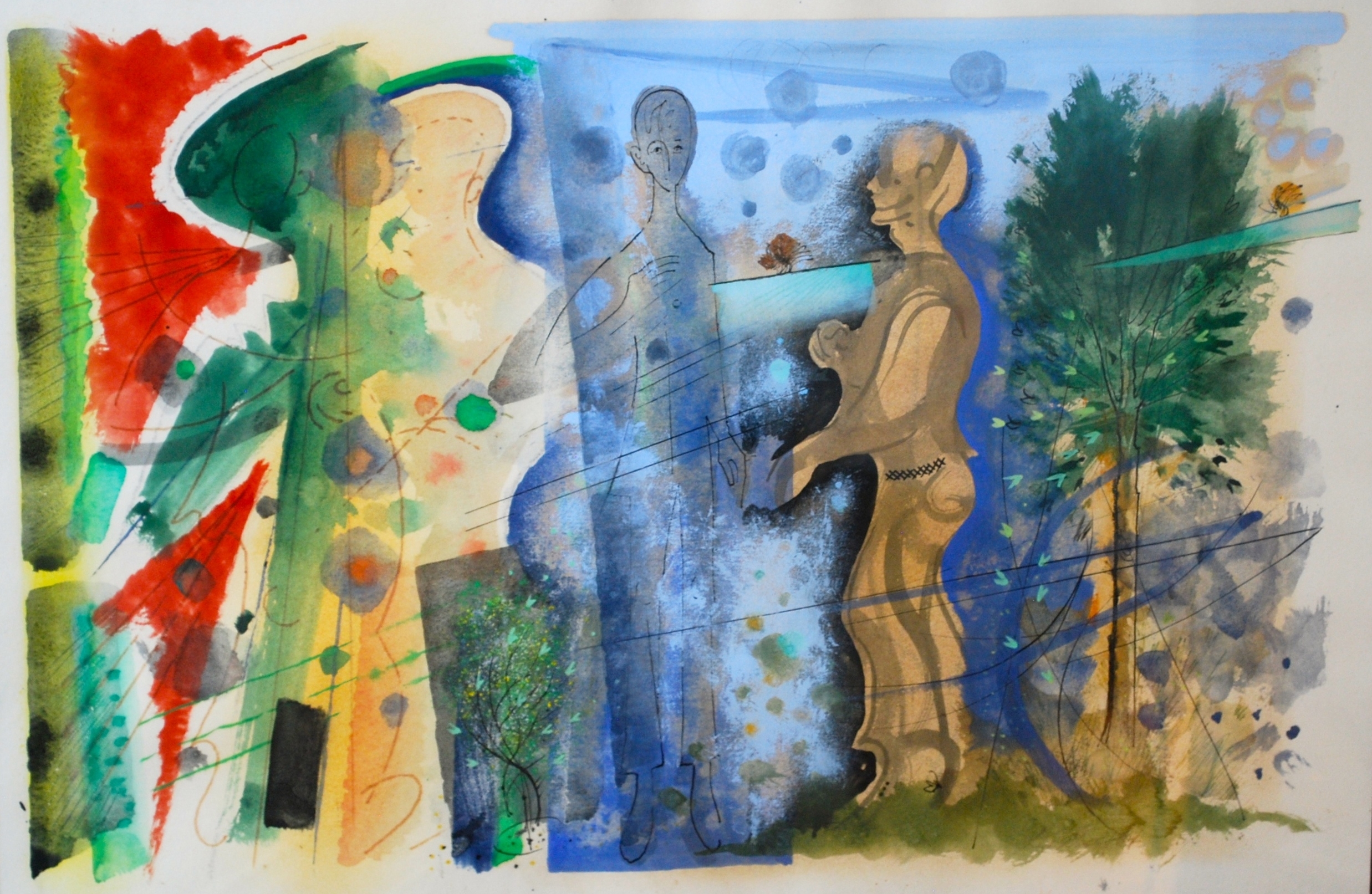  Figures in Landscape, c1978 &nbsp; Watercolour &amp; Gouache &nbsp;50 x 33cm 