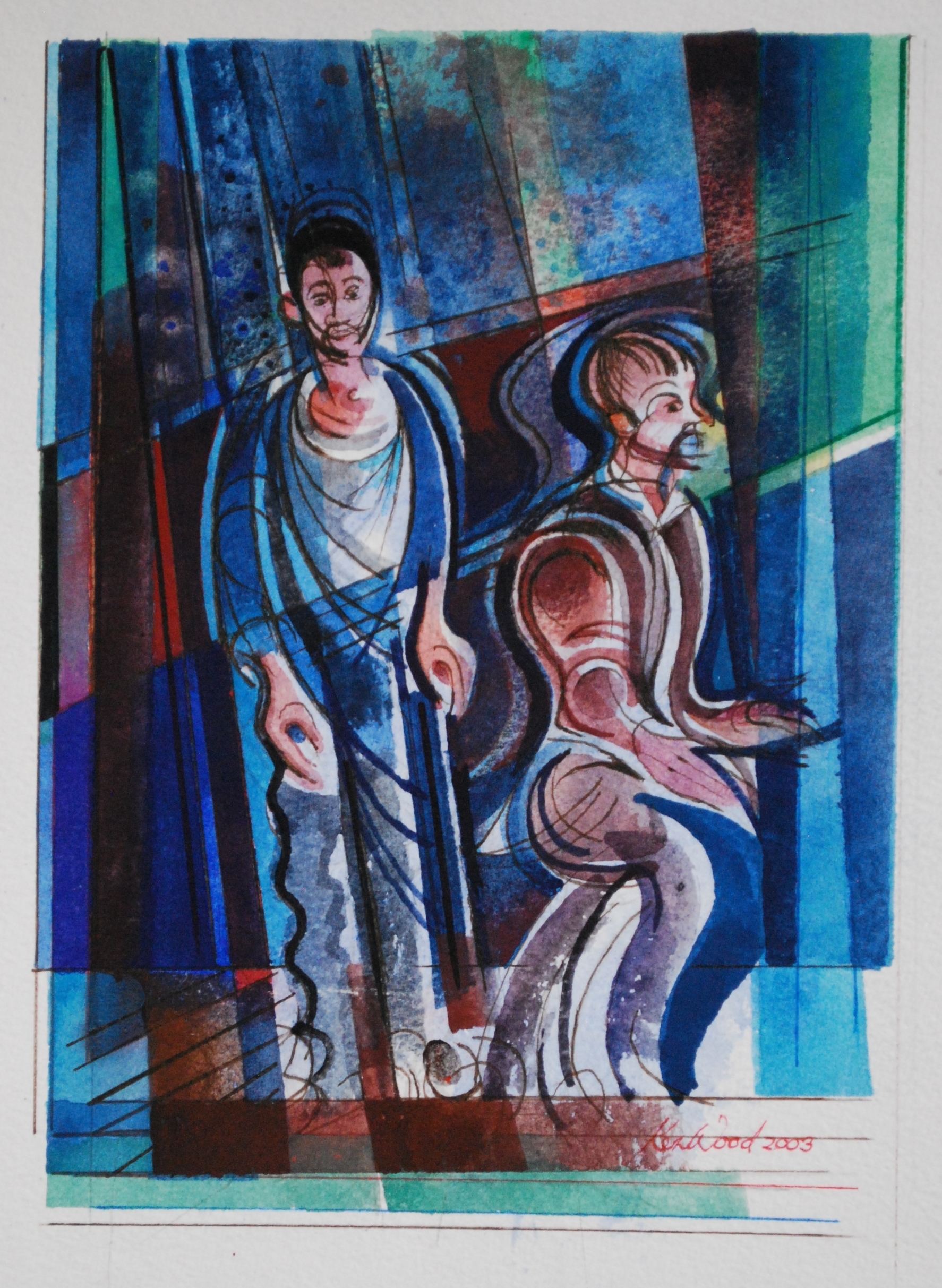  Interior with Two Male Figures Watercolour &amp; Ink 2003, 16 x 23cm 