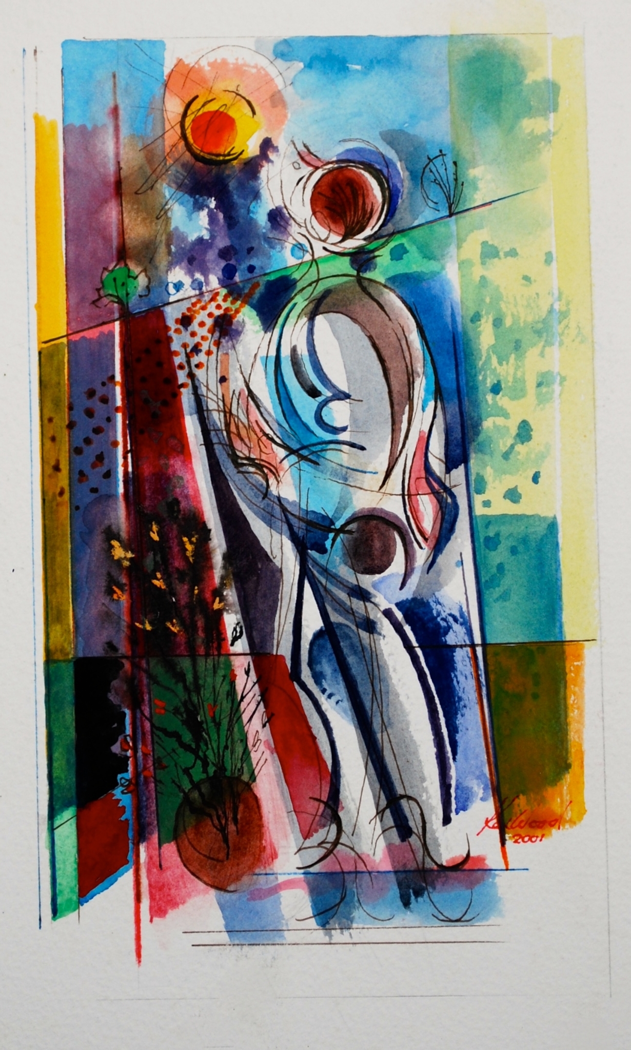  Single Figure against Landscape, 2001 Watercolour &amp; Gouache 16 x 26 cm 