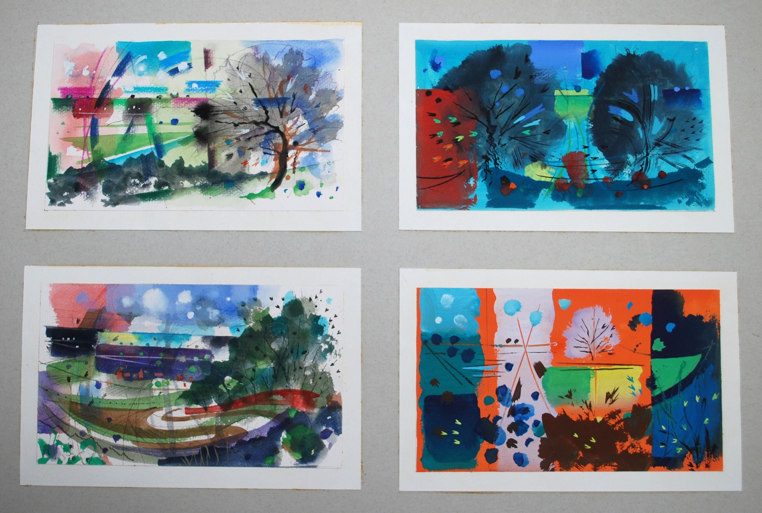  Four Landscape Studies Watercolour &amp; Gouache, 21 x 12 cm each. 