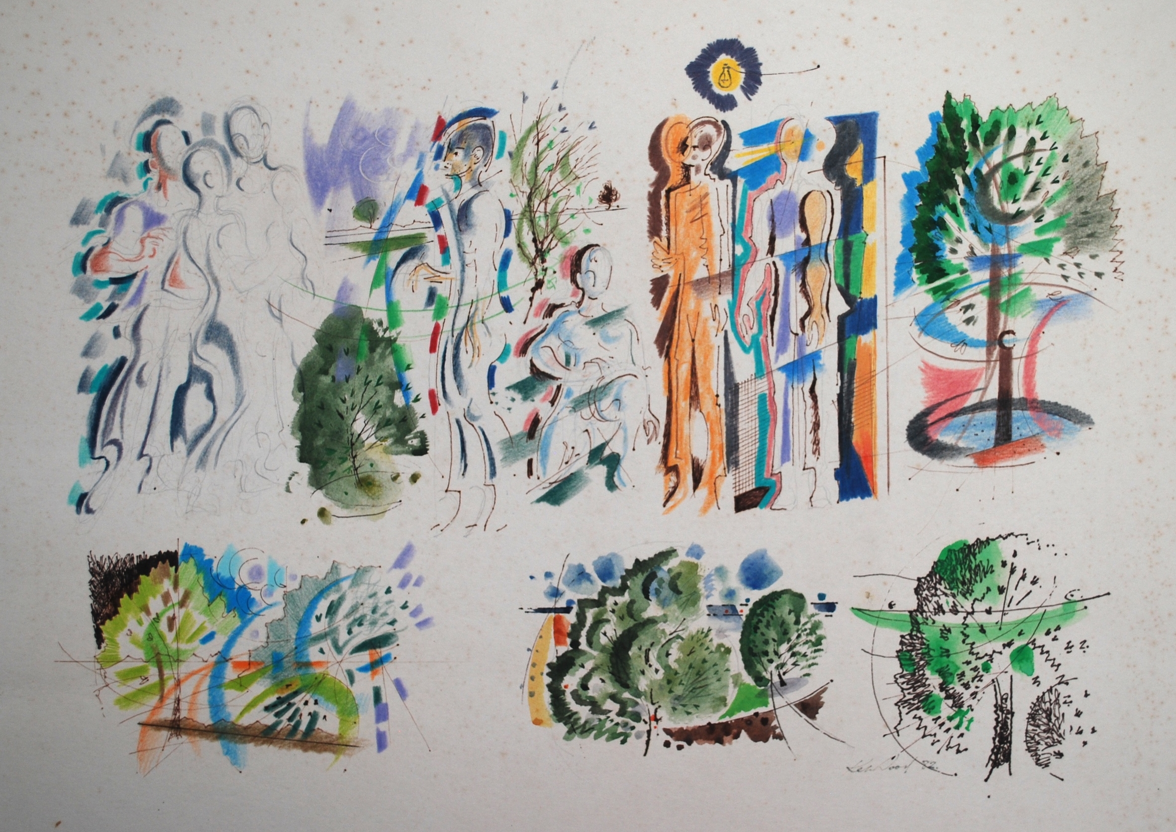  Studies of Figures and Landscapes Watercolour &amp; Ink 1982, 50 x 35cm 