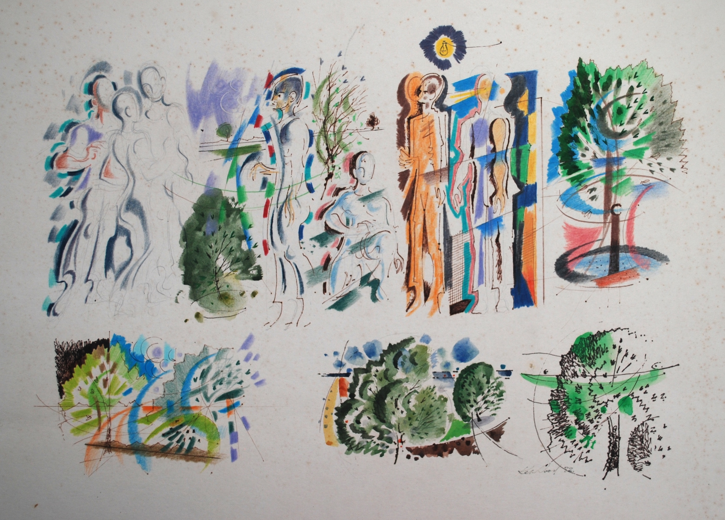  Studies of Figures and Landscapes, 1982 Watercolour &amp; Ink &nbsp;50 x 35 cm 
