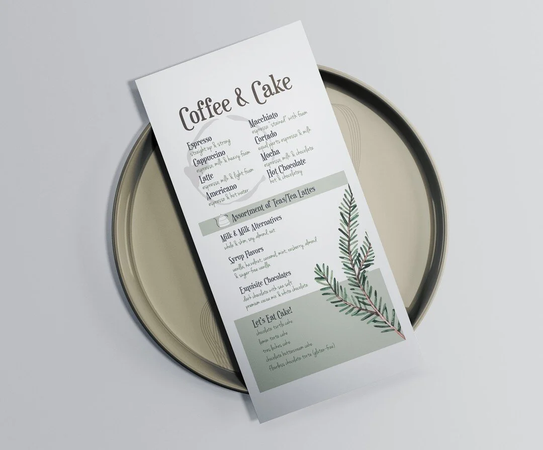 My favorite part of doing this coffee menu was the addition of the coffee ring. If you look close there is a heart in it.🤍 The bride and groom steered away from a traditional cake and opted for an espresso bar and an entire room full of amazing tort