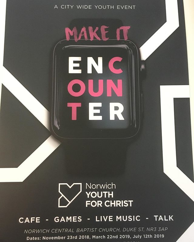 On Friday 12th July, One Youth will be going to &lsquo;Encounter&rsquo; with @norwichyfc Free admission on arrival. There will be a cafe, games, live music and an inspirational talk. Doors open 7pm at Norwich Central Baptist Church, Duke St., Norwich