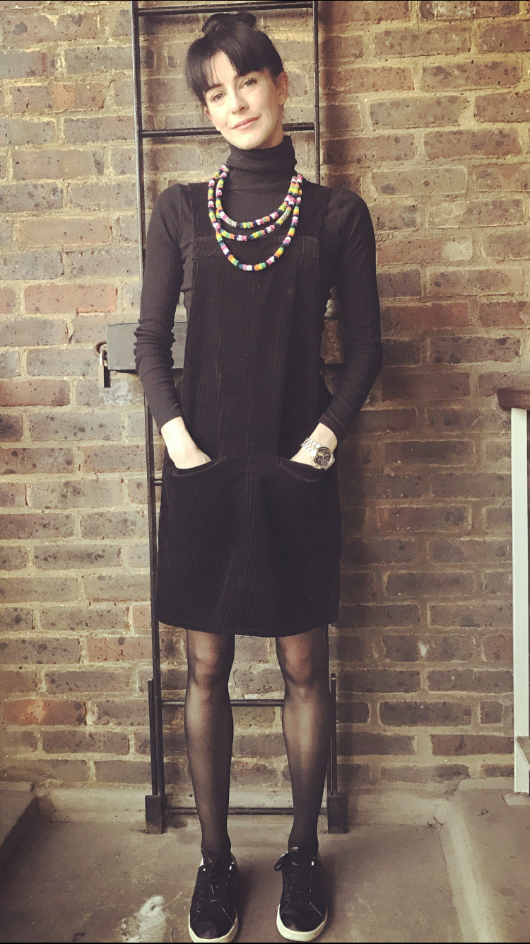 dress with tights and trainers