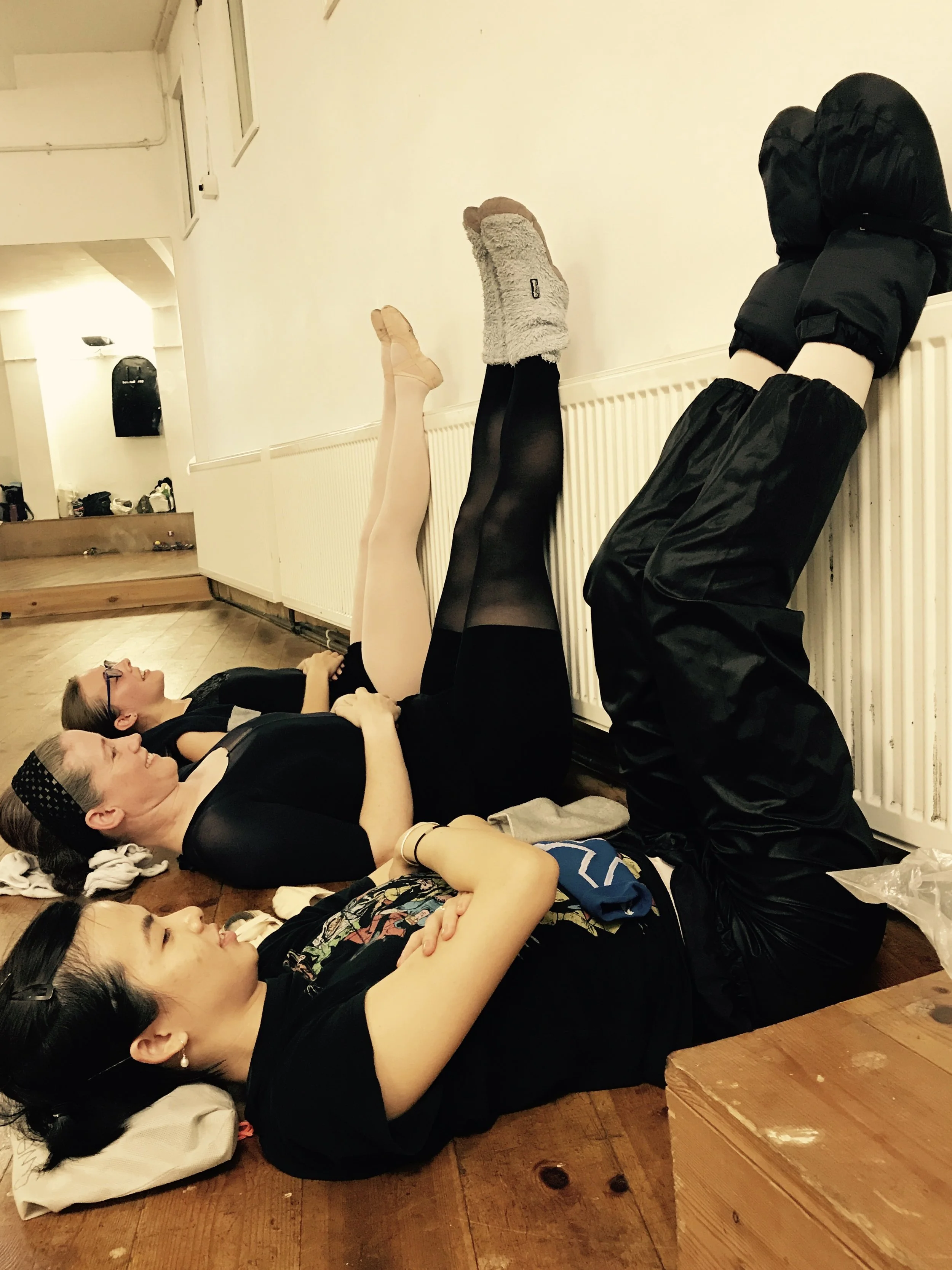 Anita, Naomi and Vanessa draining their legs with an array of ballet footwear ! Vanessa's Boots - http://uk.blochworld.com
